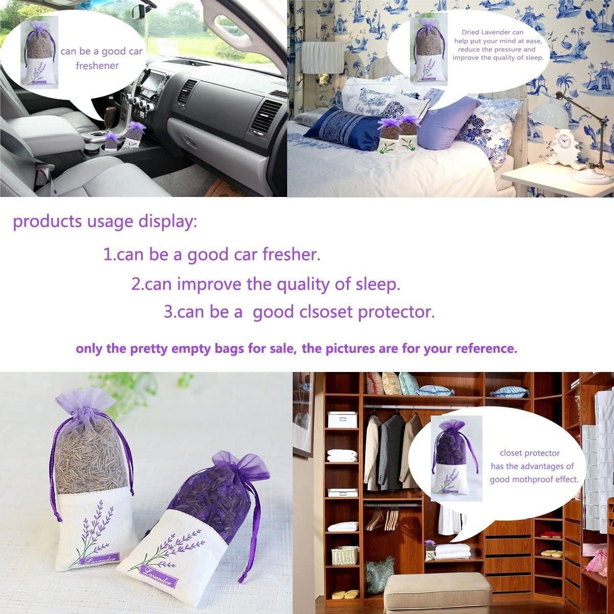 Sachet Empty Bags Mesh Lavender Sachets Linen Organza Gauze favor Bags Sacks for Lavender, Spice and Herbs (12 Purple Drawstring Bags)