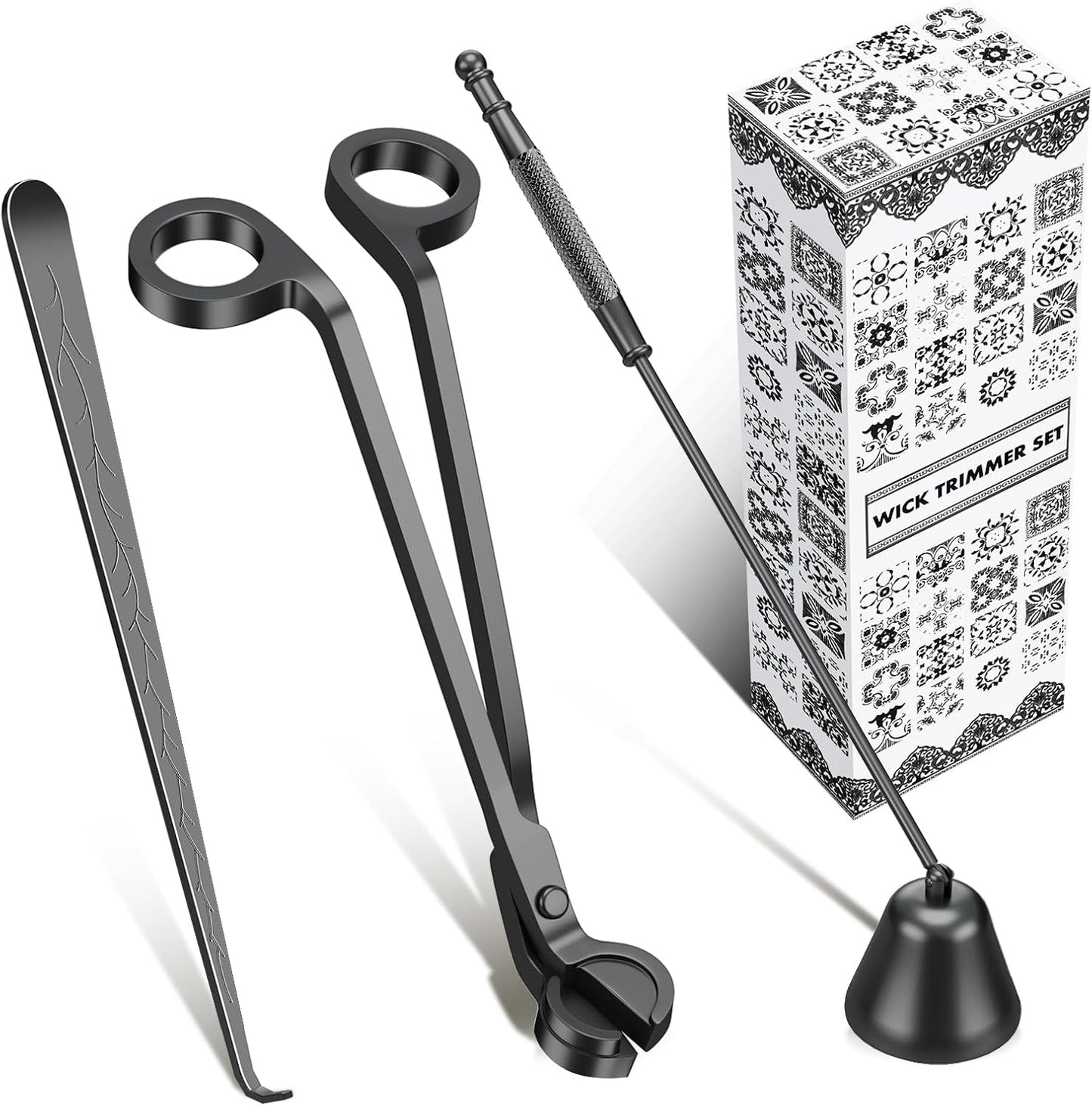 calary Candle Wick Trimmer, Candle Snuffer and Wick Dipper & Candle Accessory Set, 3 in 1 Candle Care Kit for Candle Lover (Black)