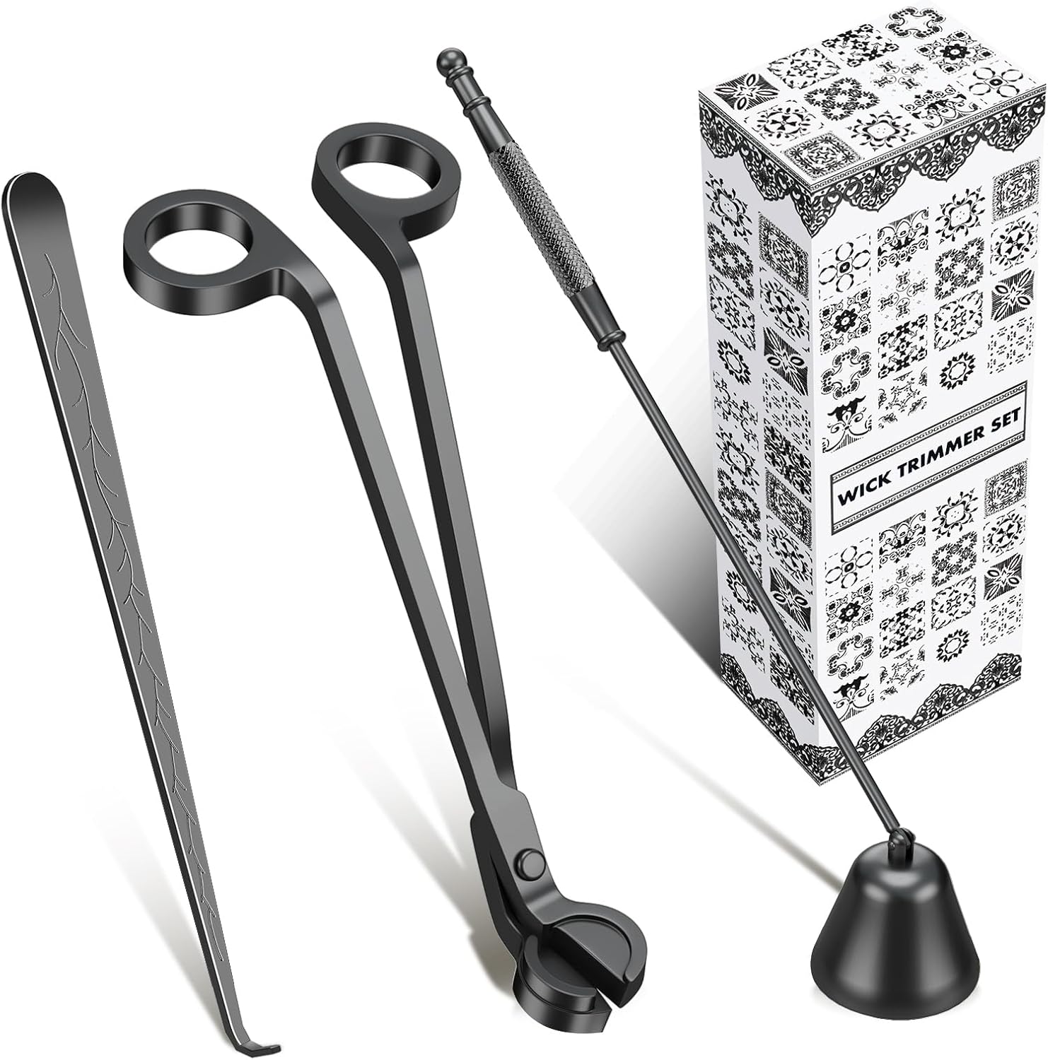 calary Candle Wick Trimmer, Candle Snuffer and Wick Dipper & Candle Accessory Set, 3 in 1 Candle Care Kit for Candle Lover (Black)