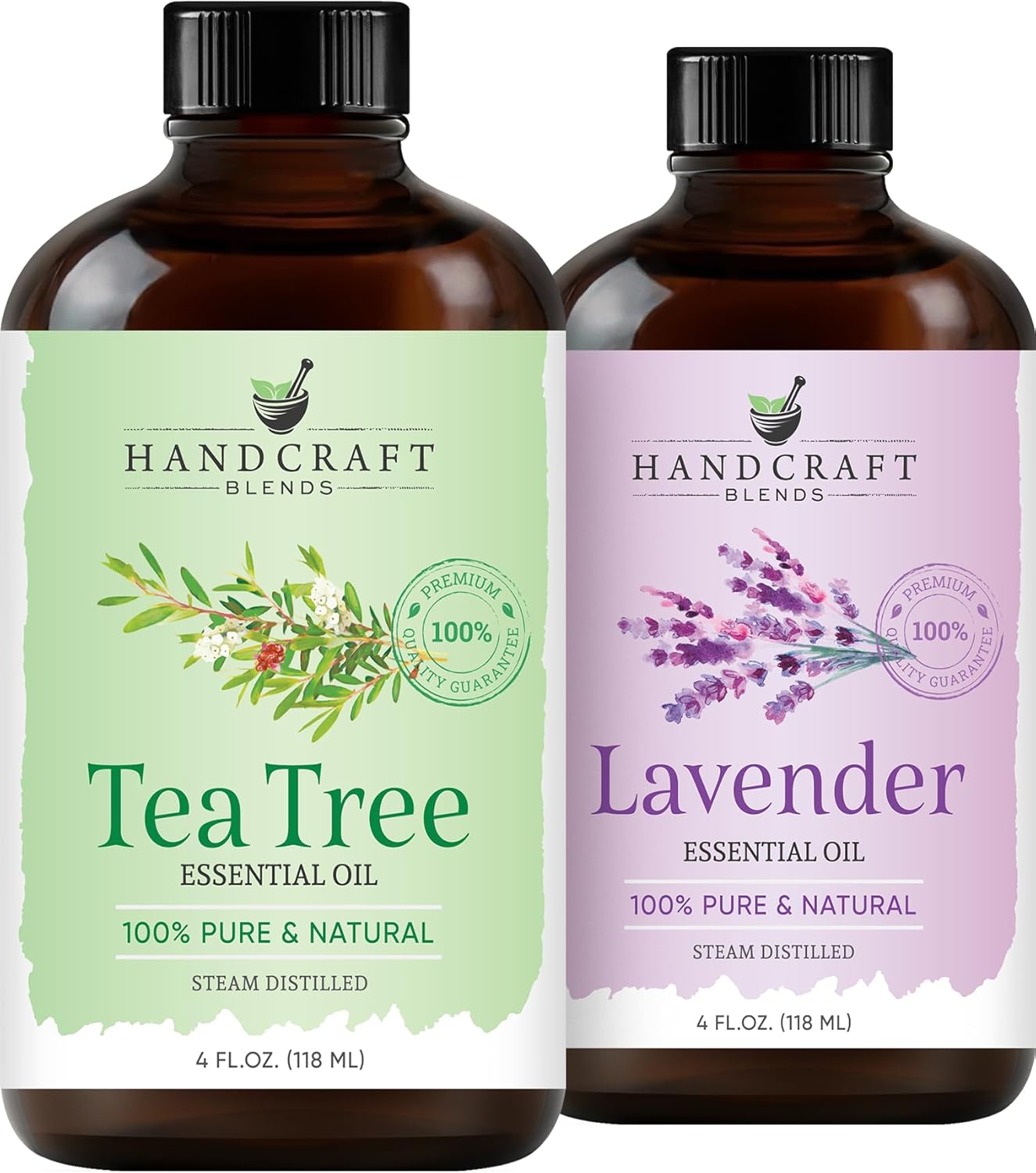 Handcraft Blends Soothe & Cleanse Set: Lavender and Tea Tree Essential Oils – (2 x 4 Fl Oz) – 100% Pure & Natural – for Diffuser, Aromatherapy, and DIY Projects
