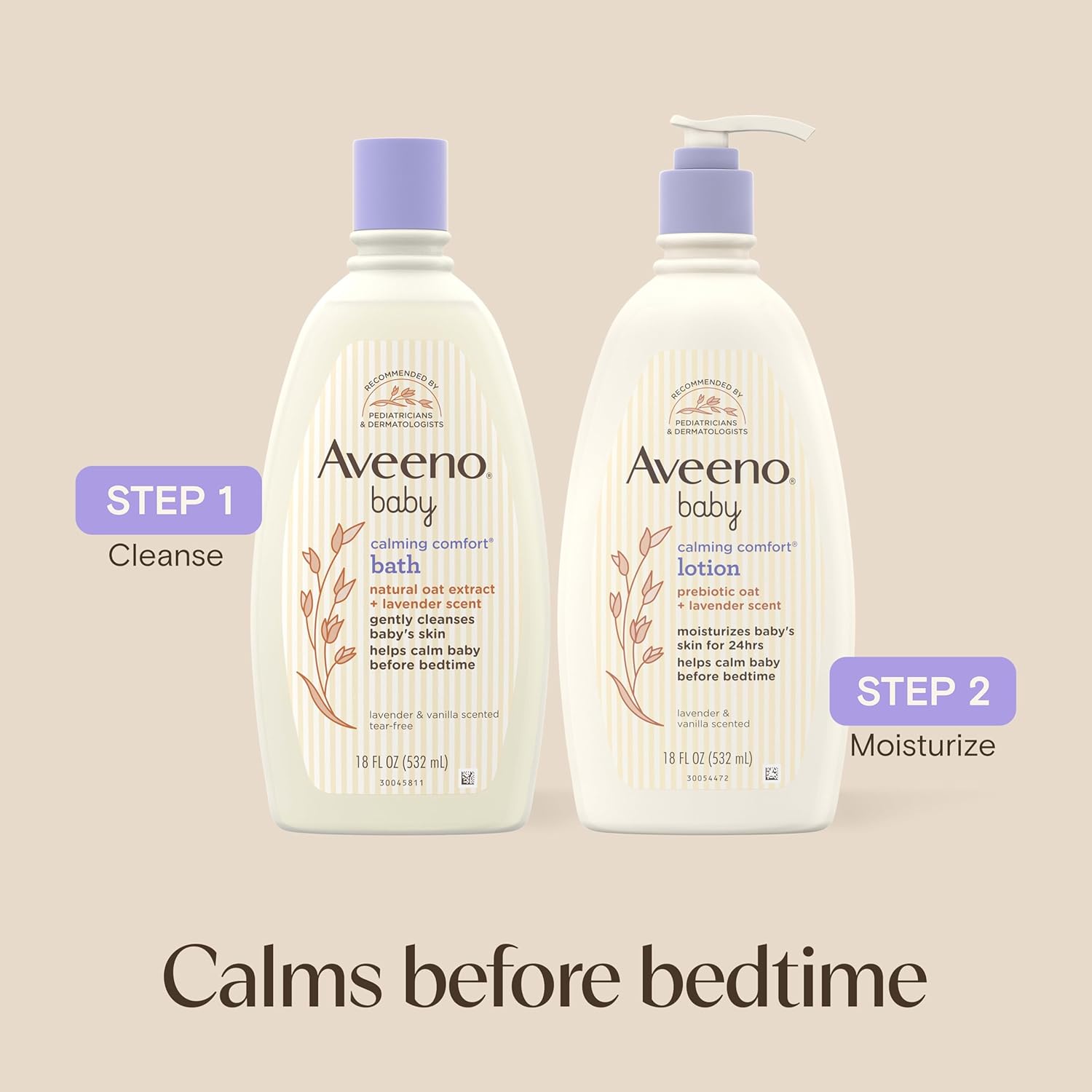 Aveeno Baby Nighttime Calming Comfort Bath, Baby Body Wash for Skin & Hair with Natural Oat Extract, Soothing Lavender & Vanilla Scent, Tear-Free Formula, No Added Parabens & Phthalates, 18 Fl Oz
