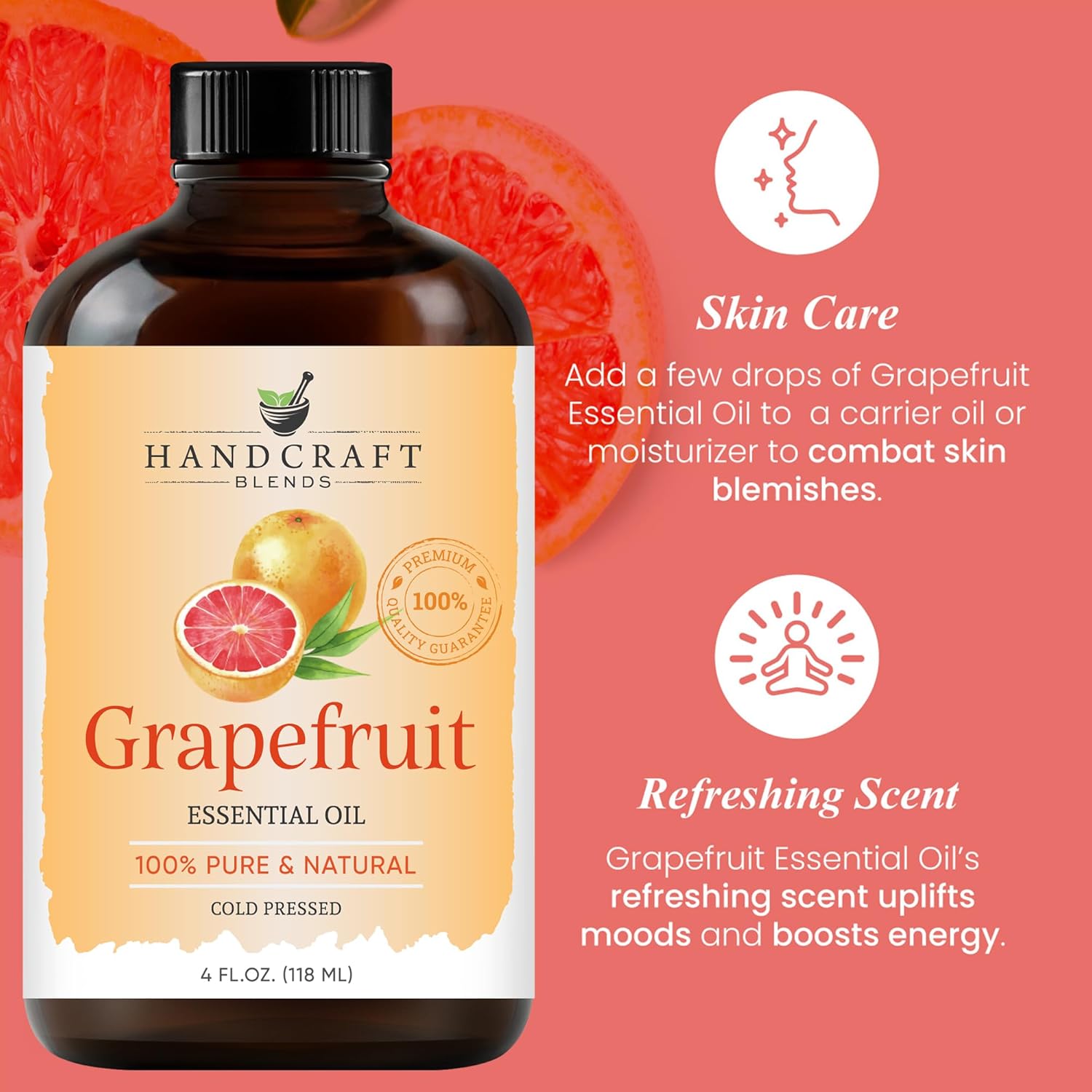 Handcraft Blends Citrus Cleanse Set: Lemongrass and Grapefruit Essential Oils – (2 x 4 Fl Oz) – 100% Pure & Natural – for Diffuser, Aromatherapy, and DIY Projects