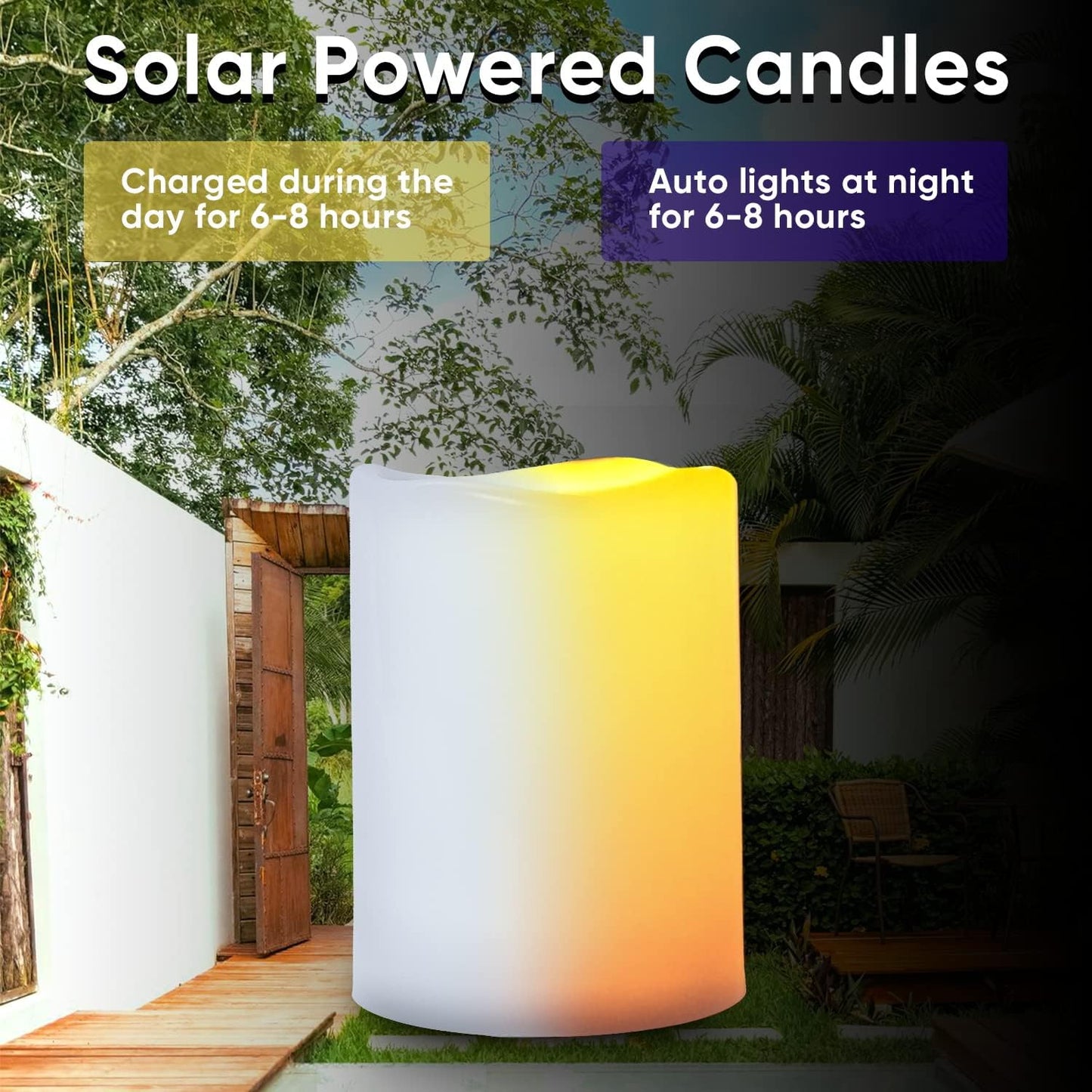 Homemory 4"x6" Large Solar Candles Outdoor Waterproof, Dusk to Dawn, Solar Powered Flameless Candles for Outdoor, Lanterns, Set of 2