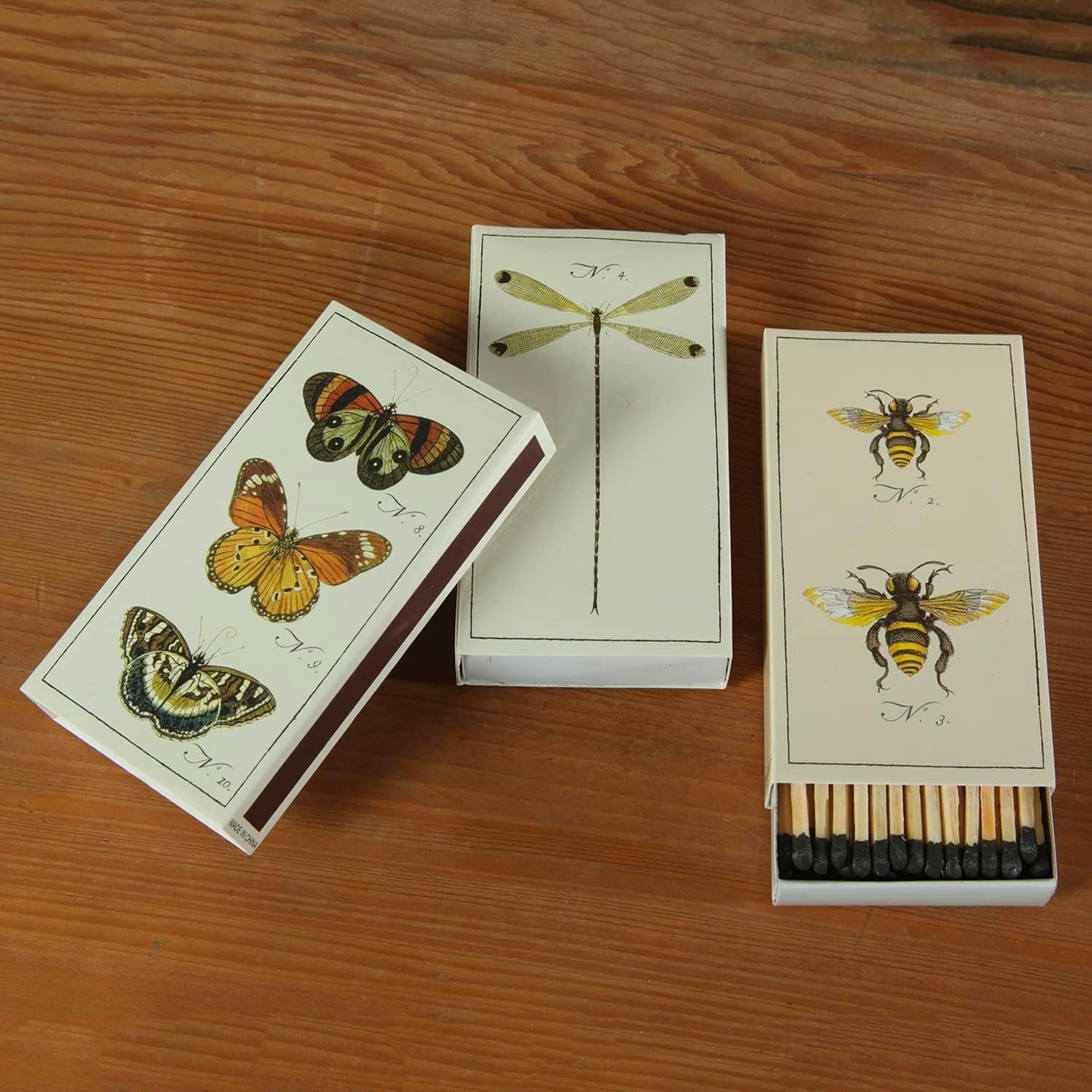 HomArt Matchbox Designs of Your Choice (4 Unique Box Designs with 4" Matches, Striking Stickers by Thankful Greetings) Decorative & Festive for Home Decor, Gifts, Accessories Long Safety Matches