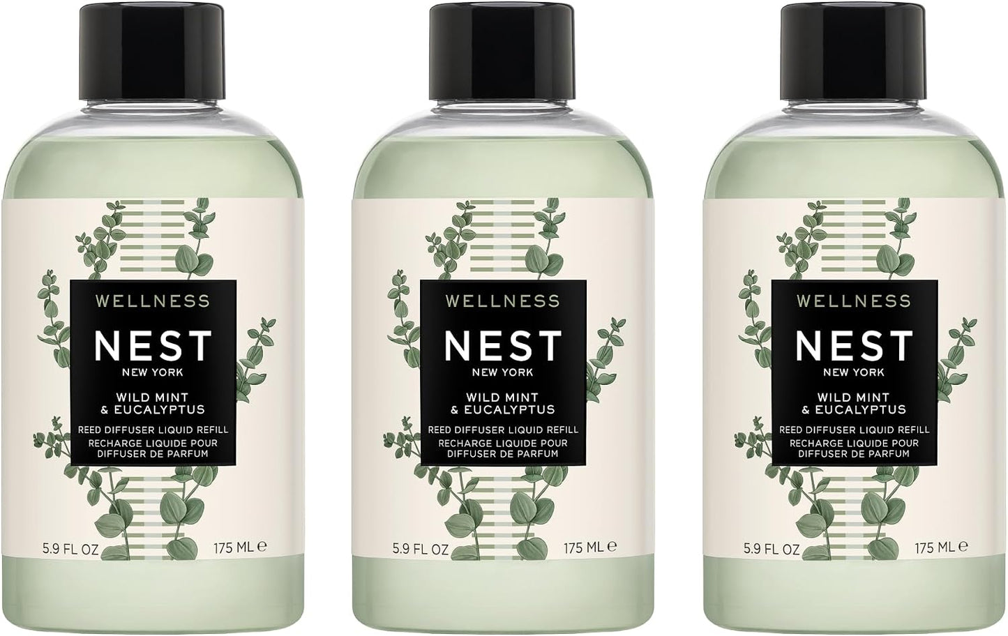NEST New York Reed Diffuser Liquid Refill Bundle, Wild Mint & Eucalyptus - Includes Three 5.9 fl oz Refill Bottles