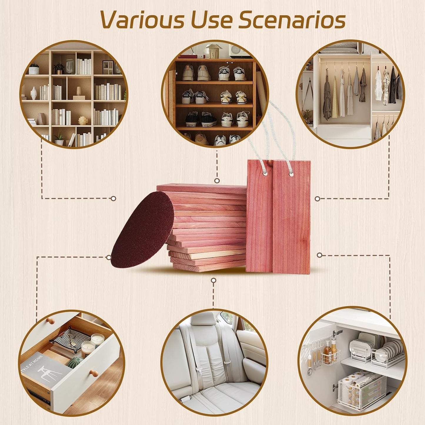 Cedar Blocks for Clothes Storage - 16 Pack Red Cedar Planks, 100% Natural Aromatic Cedarwood with Cotton Rope and Sandpaper for Closets & Drawers Freshener