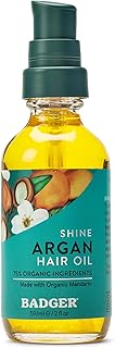 Badger Organic Argan Hair Oil, Restore a Healthy Shine to Dry Brittle Hair, Organic Moroccan Argan Oil Hair Moisturizer/Hair Serum, 2 fl oz Glass Bottle