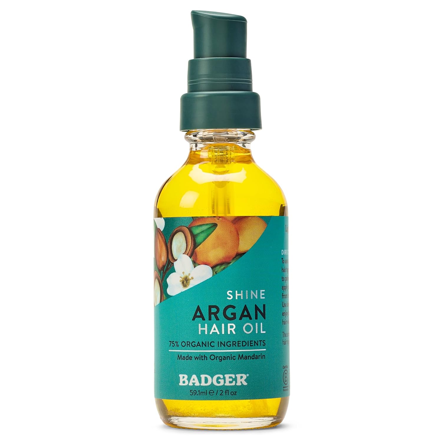 Badger Organic Argan Hair Oil, Restore a Healthy Shine to Dry Brittle Hair, Organic Moroccan Argan Oil Hair Moisturizer/Hair Serum, 2 fl oz Glass Bottle