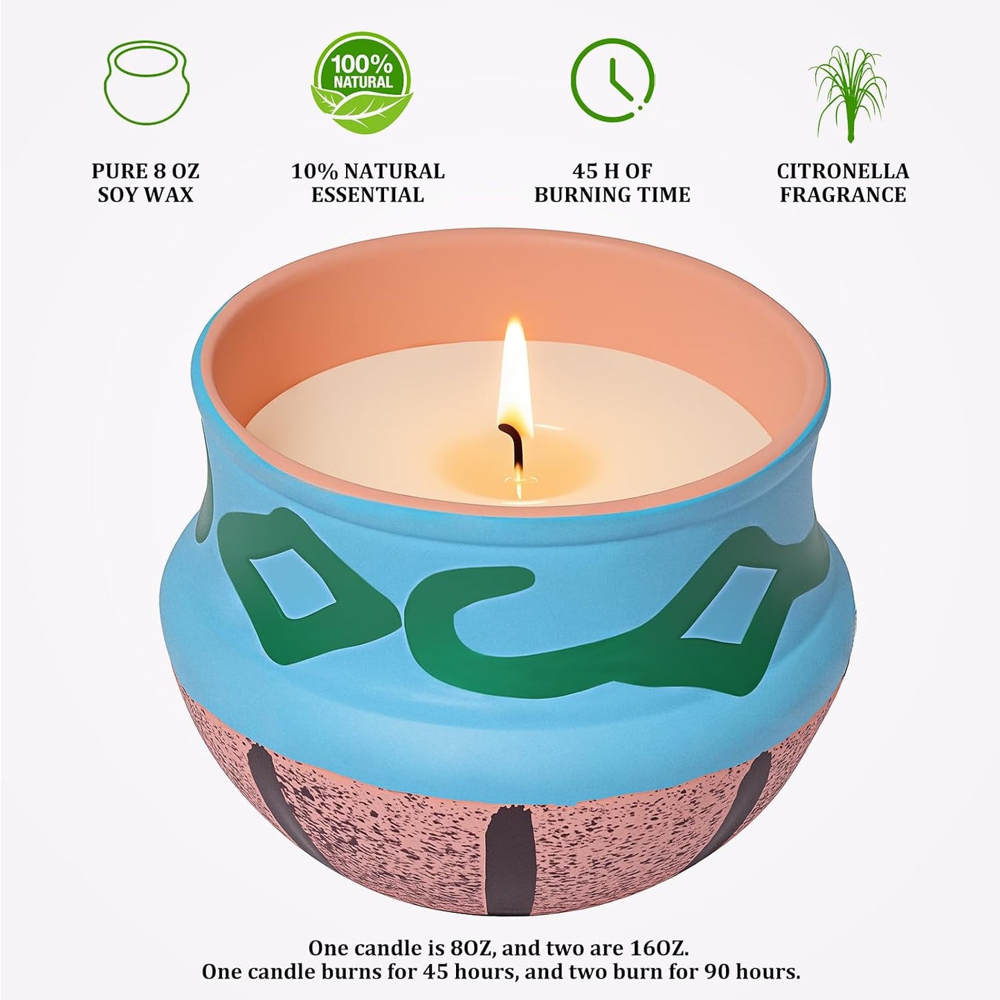 2 Pack Citronella Candles in Coarse Pottery Container, Natural Soy Wax Candle Outdoor and Indoor
