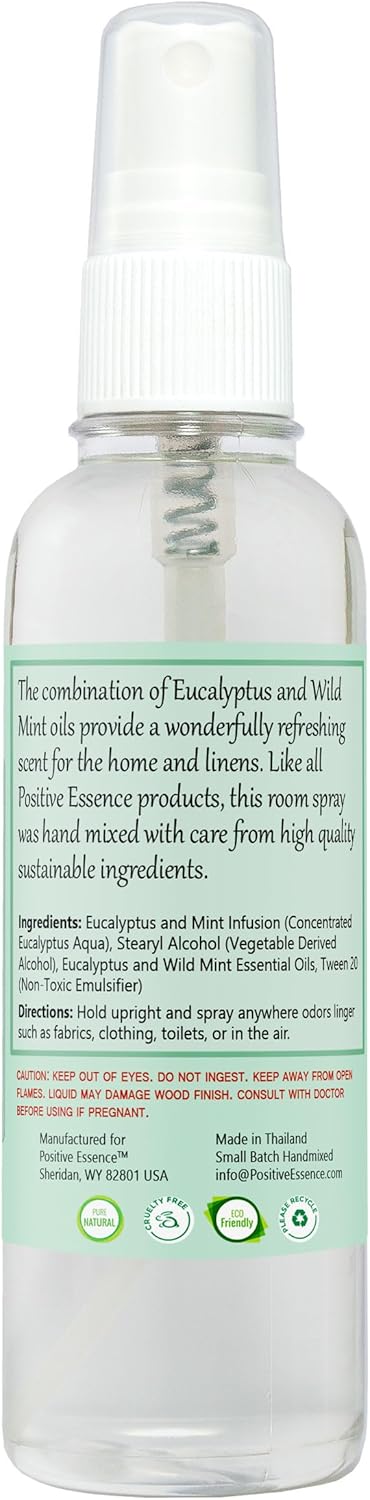 Eucalyptus & Wild Mint Room and Linen Spray, Natural Aromatic Mist Made with Pure Eucalyptus & Wild Mint Essential Oils, Refreshing Air Freshener Odor Eliminator Positive Essence
