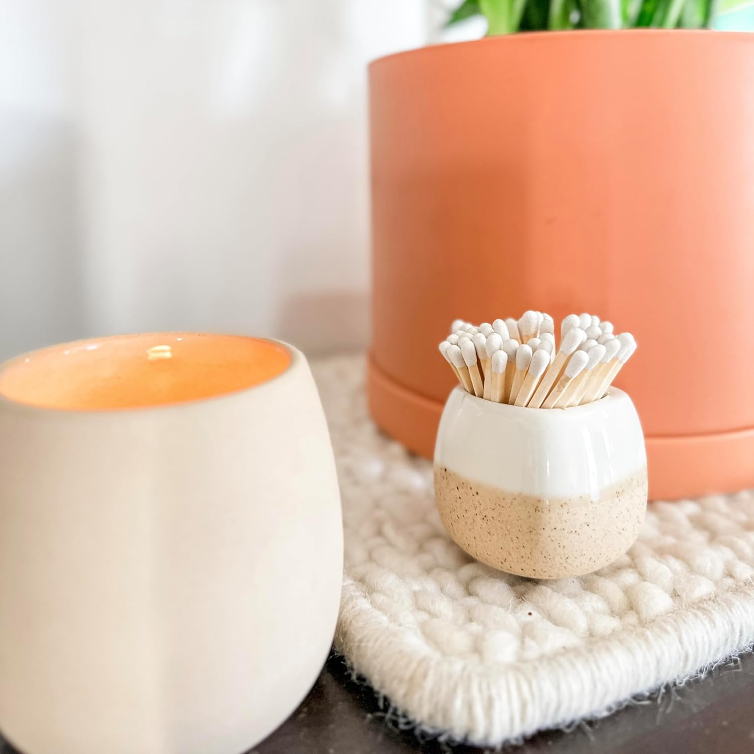 Moonlight Makers Decorative Match Holder with Striker (Pink), 50 Matches Included, Ceramic Matches Holder, Matches in a Jar with Striker, Cute Home Decor, Sweet Gift for Her