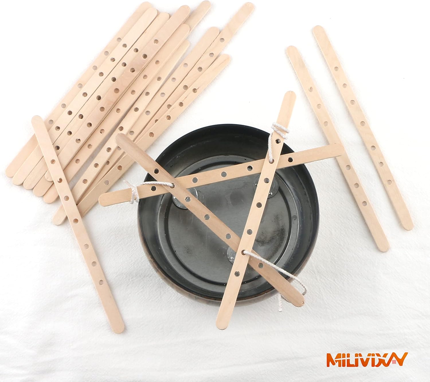 MILIVIXAY 100pcs Wooden Wick Holders - Candle Wicks Centering Device for Large & Multiwick Candles.