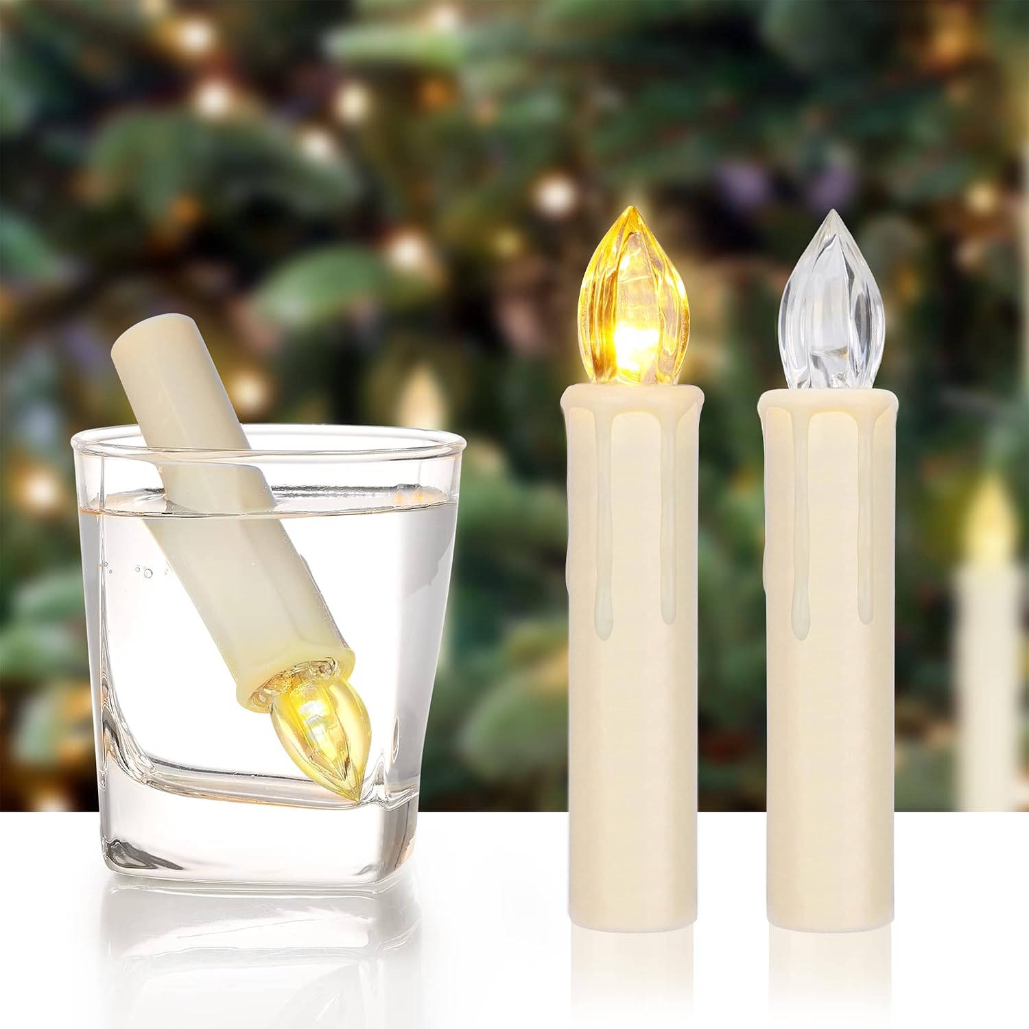 24PCS LED Flameless Taper Candles Flickering with Remote Timer, Battery Operated Waterproof Christmas Tree Candles, Warm White Window Candle Lights, Perfect for Christmas, Home Decoration (Ivory)