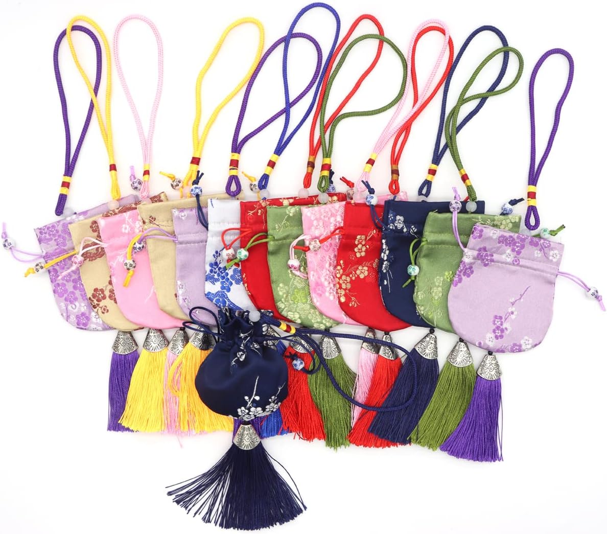 20 Pcs Drawstring Sachets Bags,Silk Brocade Bags,Plum Pattern Sachets with Tassels to Make Portable Ssachets,Pendants,Aromatherapy,Decorations.
