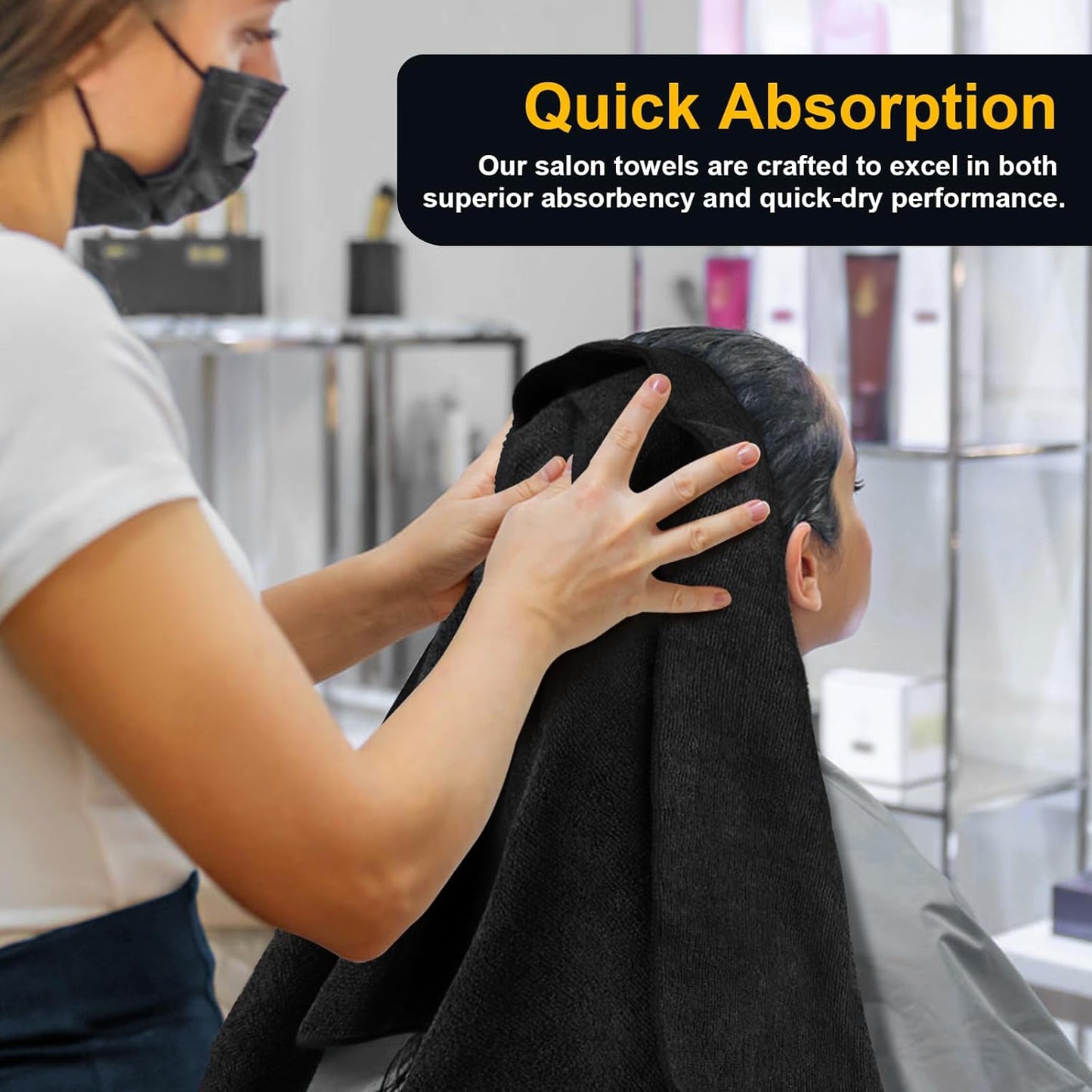 UNIMADE Salon Towels 24 Pack, Microfiber Barber Towels Bulk, (16x29 inches) Hair-Drying Cloth Super Soft Black Hand Cloth for Gym, Bath, Spa Use and Home Beauty Care(Not Bleach Proof)