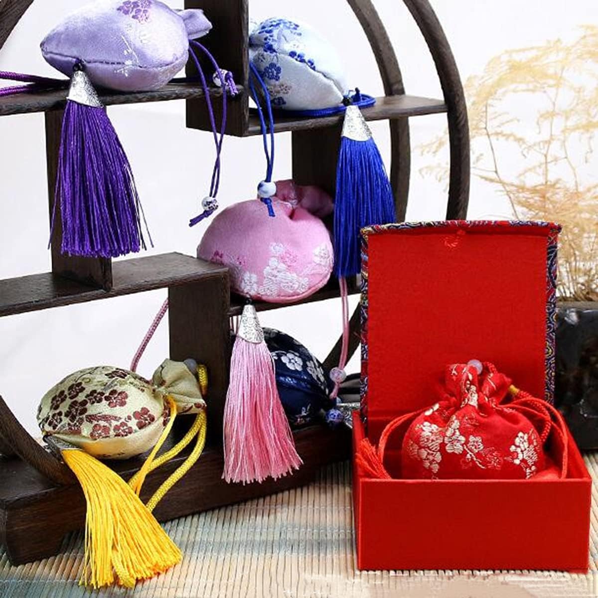 20 Pcs Drawstring Sachets Bags,Silk Brocade Bags,Plum Pattern Sachets with Tassels to Make Portable Ssachets,Pendants,Aromatherapy,Decorations.