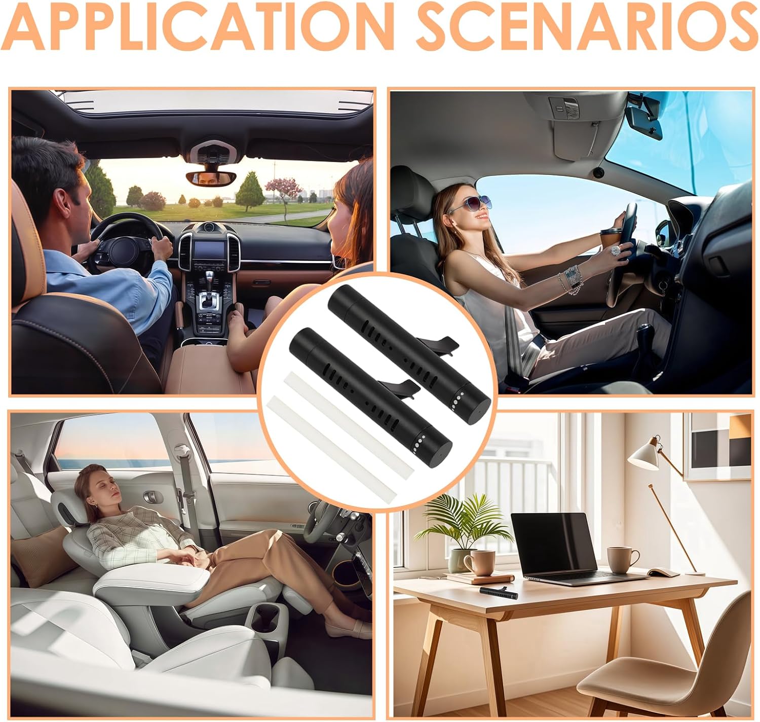 4 Pack Car Essential Oil Diffuser Vent Clip, Aluminum Essential Oil Car Diffuser Kit with 24 Pcs Odorless Sticks, Vent Clip for Cars, Office, Kitchen (Black, 4 Pcs)