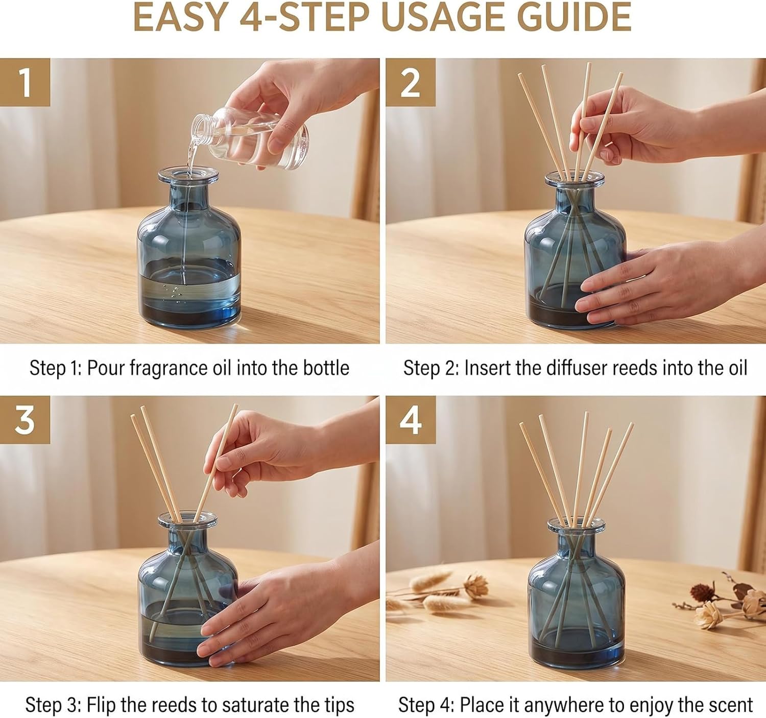1PCS 150ml/5oz Empty Refillable Glass Diffuser Bottle Diffuser Jars Aromatherapy Storage Container Fragrance Accessories Use for DIY Replacement Reed Diffuser Sticks Crafts Decor (Blue)
