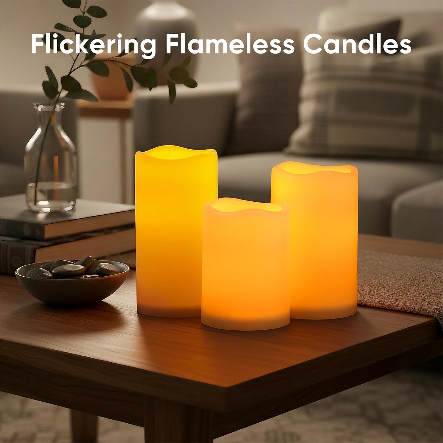 Amagic Flameless Candles Dusk to Dawn Sensor, Outdoor Waterproof Candles Battery Operated, Auto On/Off Flickering Fake LED Pillar Candle for Patio, Yard, Porch, Entryway, Lantern Decor, D3” x H4”5”6”
