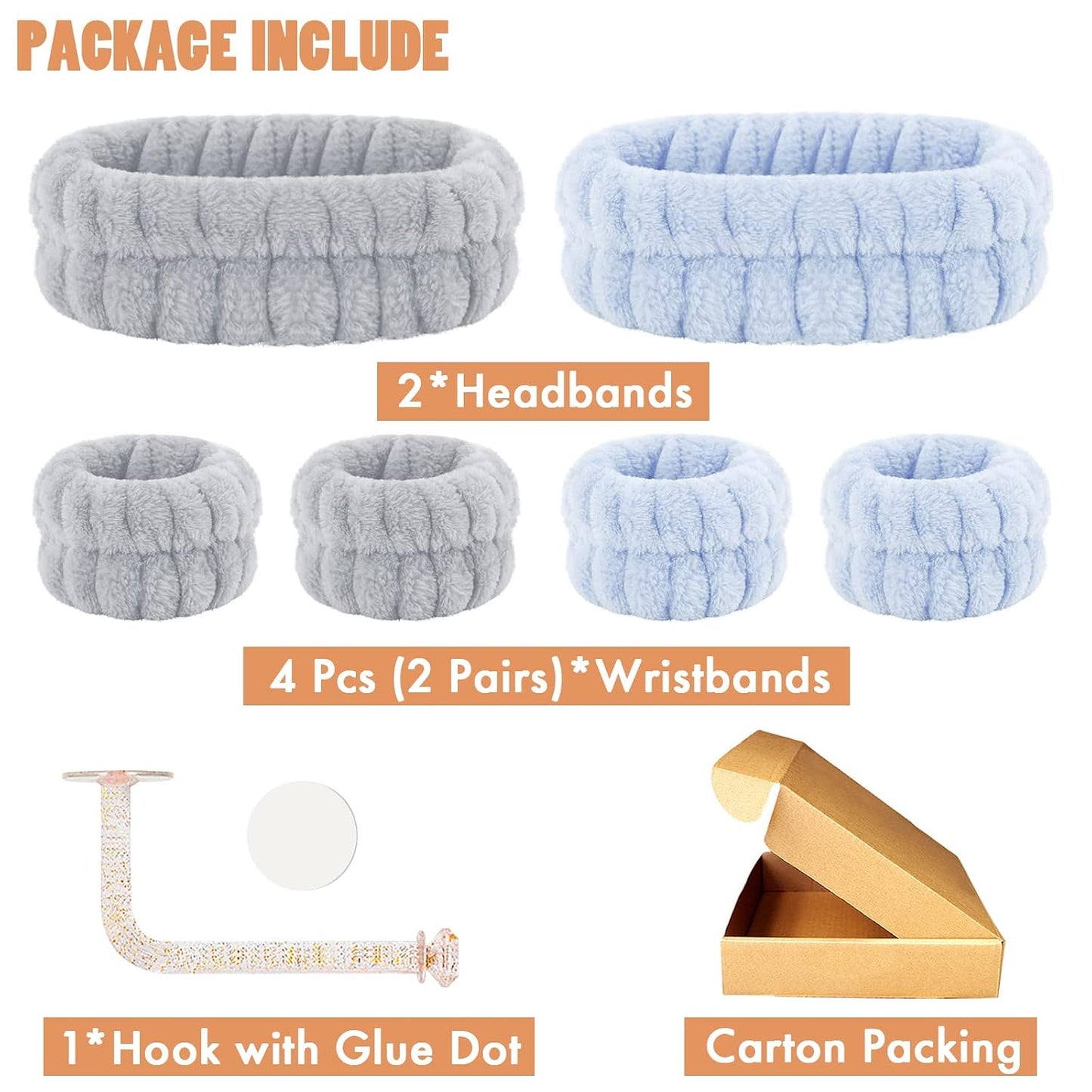CERETIA Face Wash Headband and Wristband Set of 2, Wrist Towels with Holder Microfiber Wristbands for Washing Face Absorbent Spa Wristbands Wrist Scrunchies