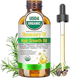 Rosemary Oil for Hair Growth, Organic Hair Oil For Hair Growth USDA Certified Cold Pressed with Castor, Peppermint for Thicker Eyebrows, Scalp Treatment & Repair Damaged Hair – 4 FL OZ