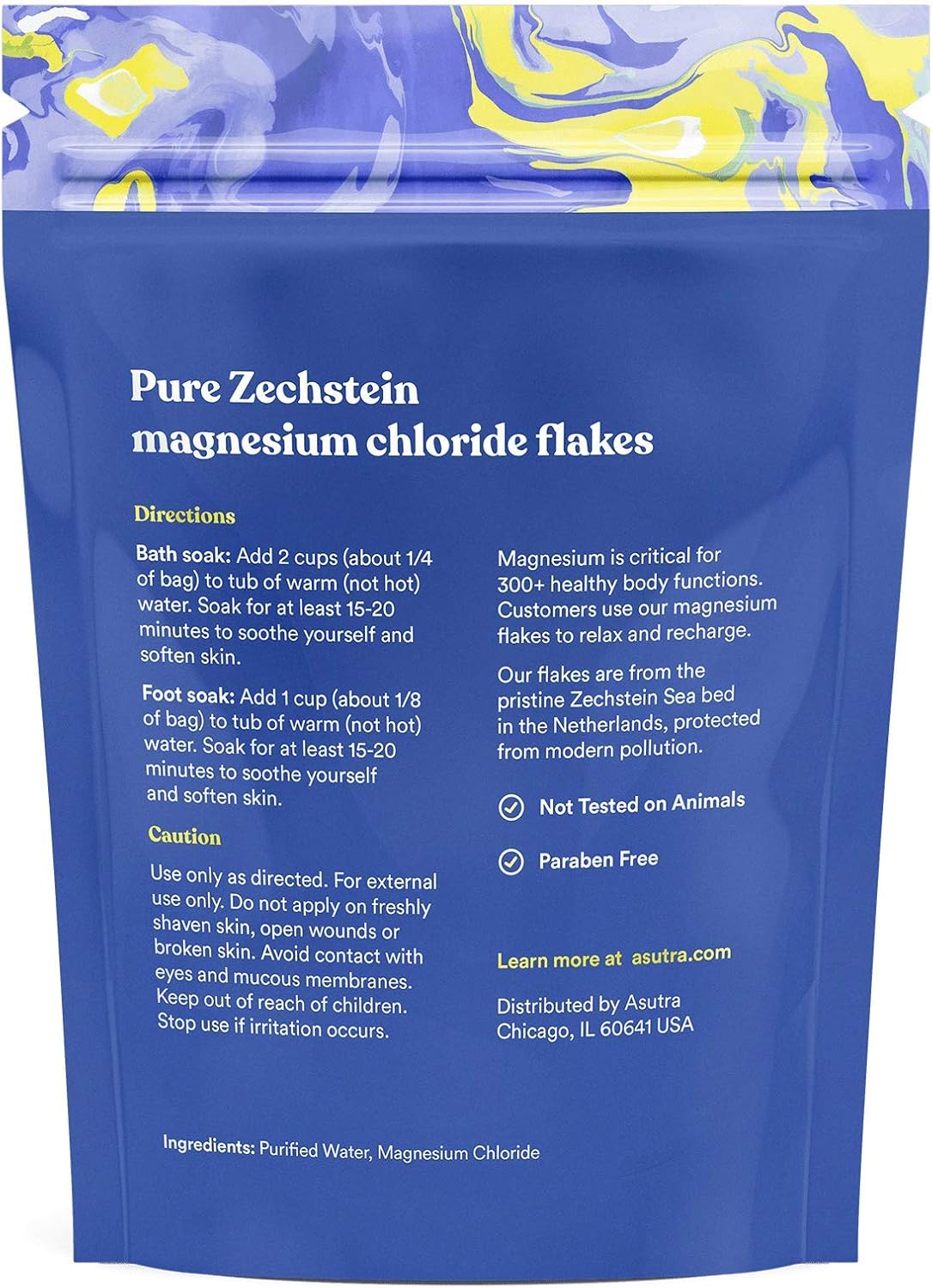 Asutra Magnesium Chloride Flakes for Bath, Pure Zechstein Source, Magnesium Flakes for Bath Soak, Foot & Body, 4 lbs