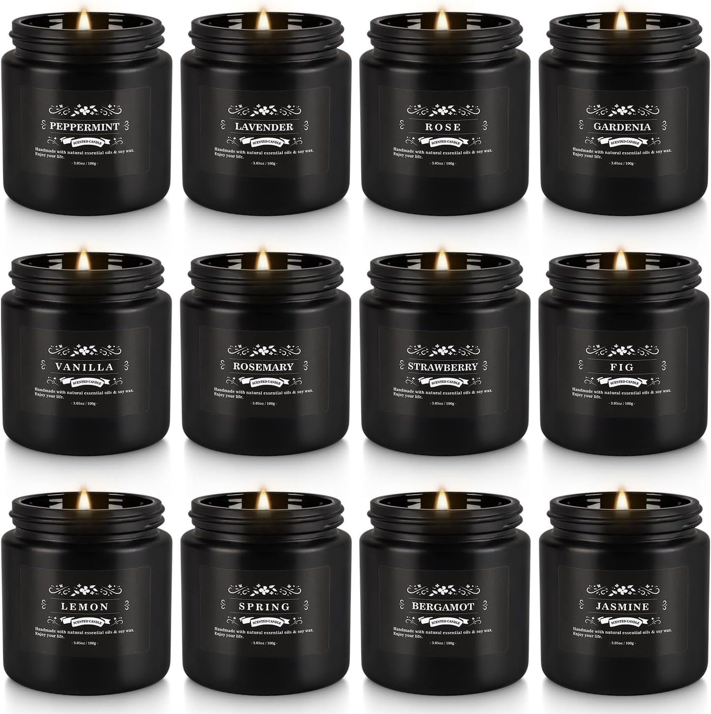 WPONSZU 12 Pcs Halloween Scented Candles with Added Natural Essential Oils, 3.05oz, Suitable for Various Festivals, Parties, Yoga, and Home Scene(Black)