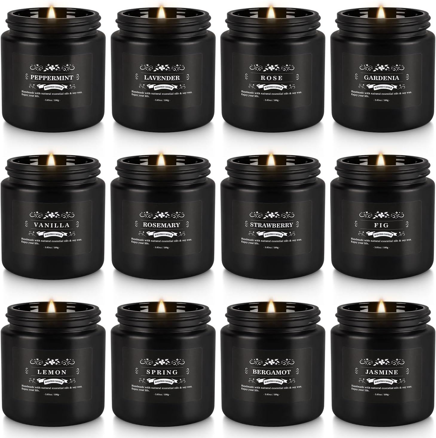 WPONSZU 12 Pcs Halloween Scented Candles with Added Natural Essential Oils, 3.05oz, Suitable for Various Festivals, Parties, Yoga, and Home Scene(Black)