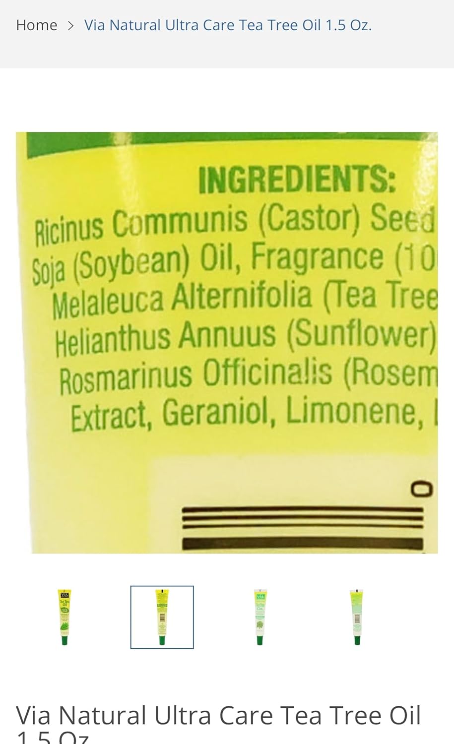 Via Natural 100% Natural Tea Tree Oil 1.5 Fl Oz (Pack of 1)