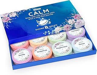 Shower Steamers 8 Pack Set Shower Bombs Tablets in Blue Box with 8 Fragrances with Shea Butter for Self-Care & Relaxation, Idea for Mothers Day Women and Men