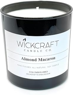 Almond Macaron Scented Soy Candle: 100% Pure Soy Wax with All-Natural Cotton Wick/Burns Cleanly 60 Hours + / Hand-Poured/USA Made / 16oz Black Jar/WickCraft Candle Company