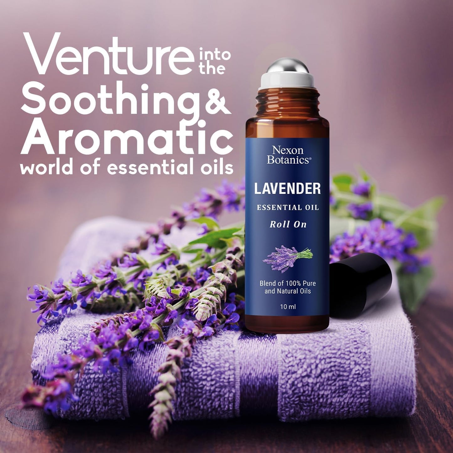 Lavender Essential Oil Roll-On 10 ml - Pure & Natural Blend, Prediluted Roller for Calmness, Relaxation & Skin Care - Nexon Botanics