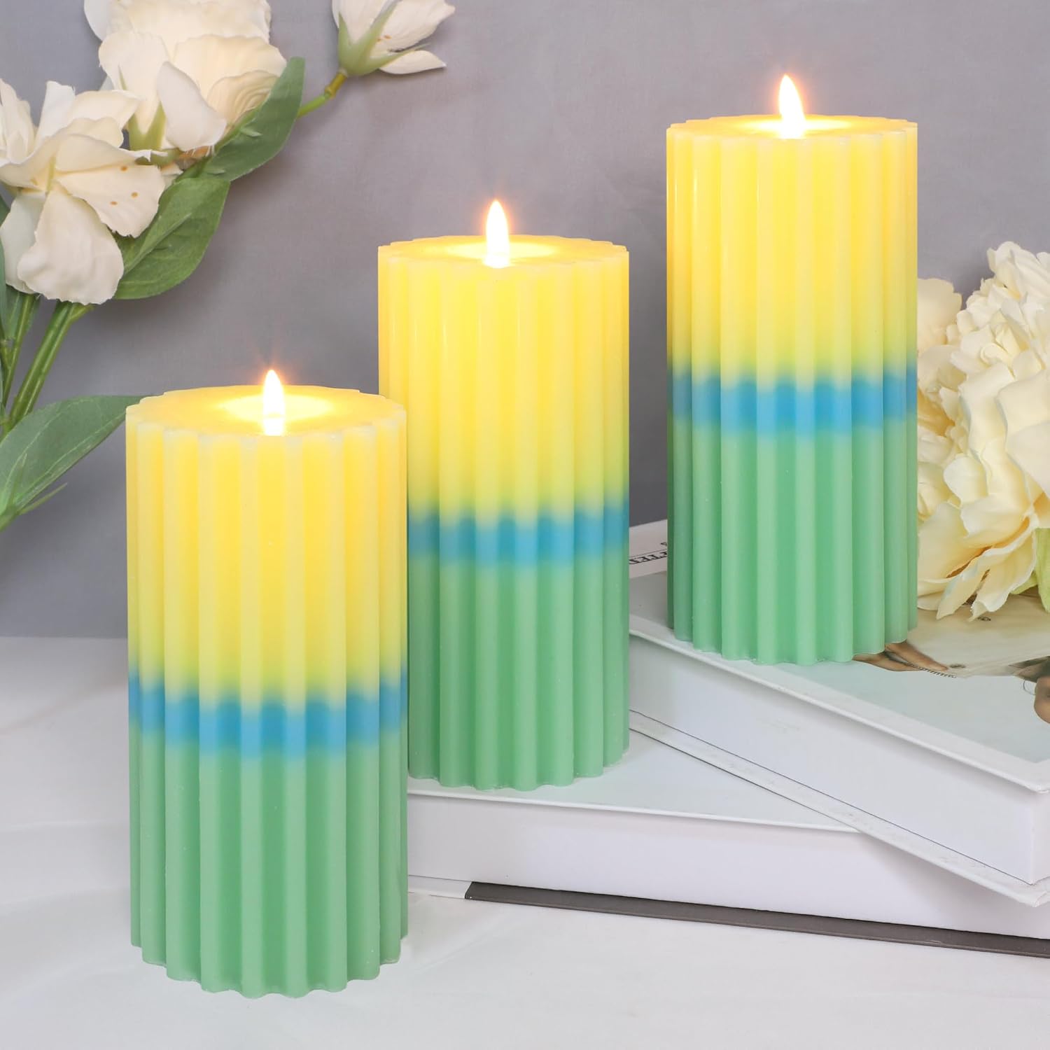 3x6 inch Yellow Pillar Candles Set of 3, Scented Pillar Candle, Dripless and Smokeless Large Candles, Candle for Home Decor, Dinner Table,Weddings, Holidays