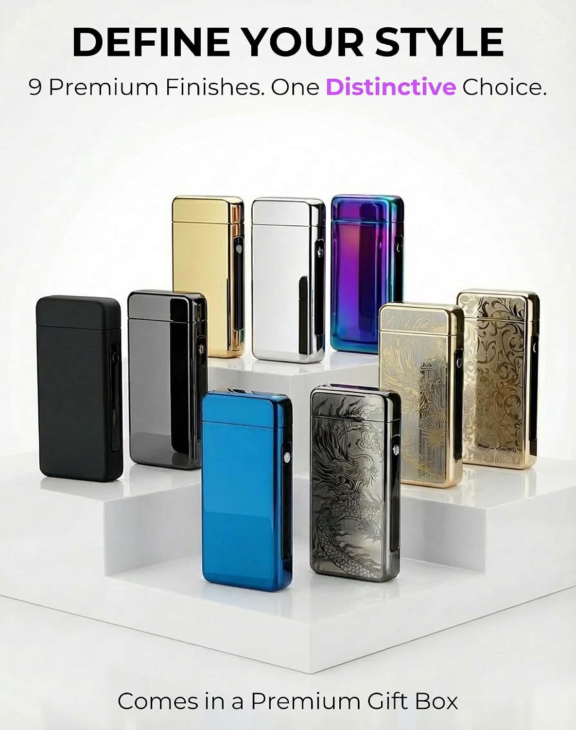 Electric Lighter USB Rechargeable Plasma Lighter, with Windproof High Power Arc Mirror-Polished Metal Ice Touch Surface, with Gift Box, for Outdoor Travel Grill BBQ Candle (Gold)