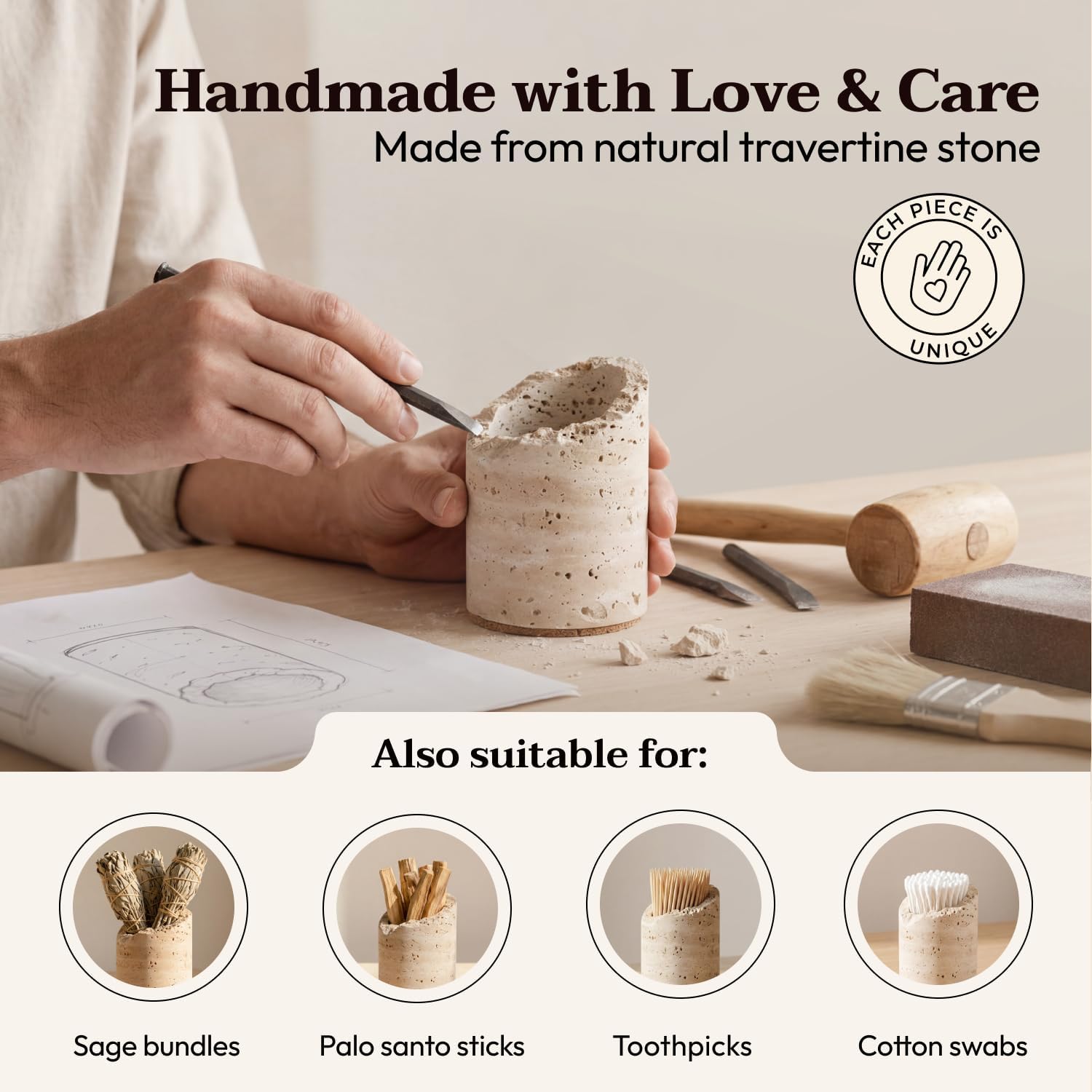 Ceramic Match Holder with Striker - Set of 2 - Handmade Match Box - Matches in a Jar for Bathroom Candle -Black 10 Extra Striker Pads - Modern Bathroom & Home Decor Gift - Red & Speckled White