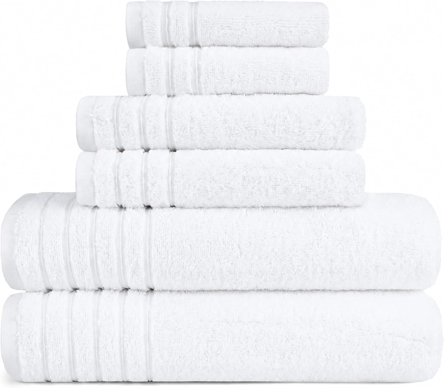 BW Luxe Home - 100% Soft Turkish Cotton 6 Piece White Towel Set (2 Bath, 2 Hand, 2 Wash). 600 GSM, Combed Natural Yarn for Fast Drying & Excellent Absorption. Hotel & Spa Luxury Quality.