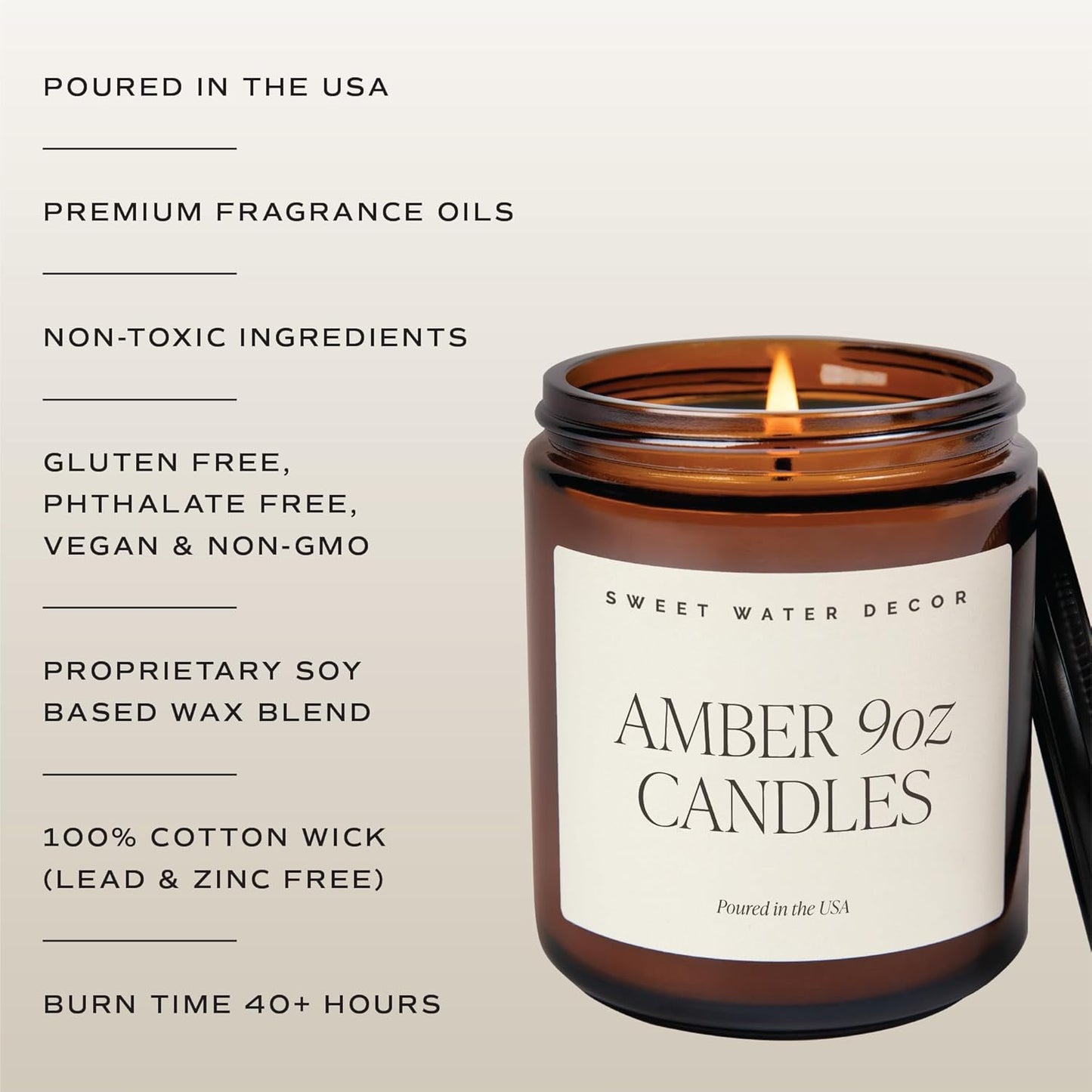 Sweet Water Decor Palo Santo Patchouli Soy Candle - Black Pepper, Clove Leaf, Nutmeg and Lavender Scented Candles for Home - 9oz Amber Jar + Black Lid, 40+ Hour Burn Time, Made in the USA