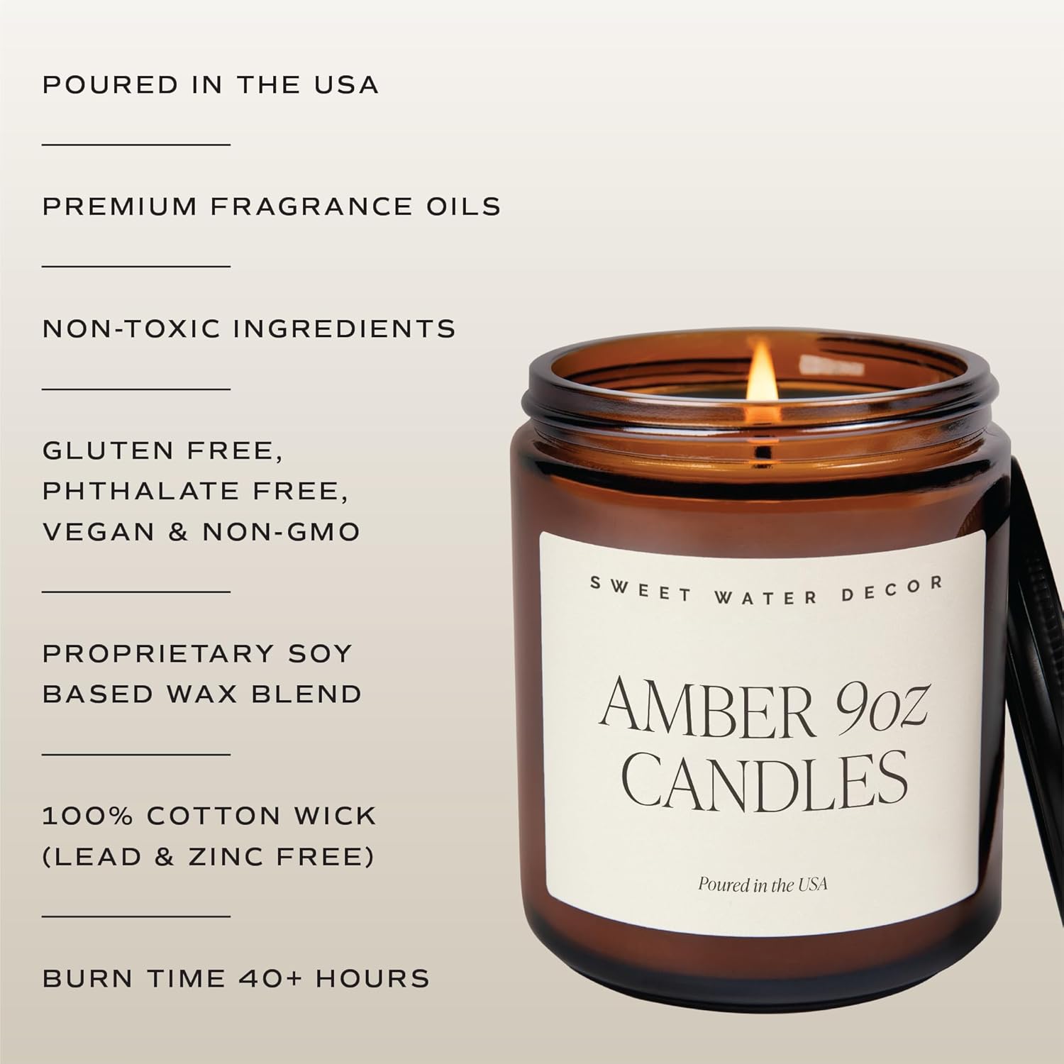 Sweet Water Decor Palo Santo Patchouli Soy Candle - Black Pepper, Clove Leaf, Nutmeg and Lavender Scented Candles for Home - 9oz Amber Jar + Black Lid, 40+ Hour Burn Time, Made in the USA