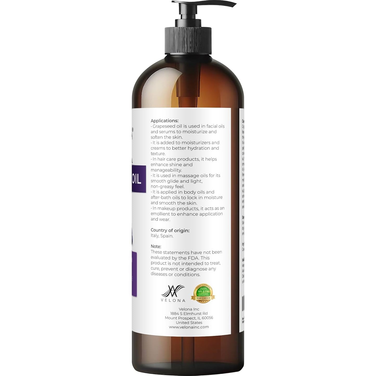 velona Grapeseed Oil 16 fl oz | 100% Pure and Natural Carrier Oil | Refined | Skin, Face, Body, Hair Care | Use Today - Enjoy Results