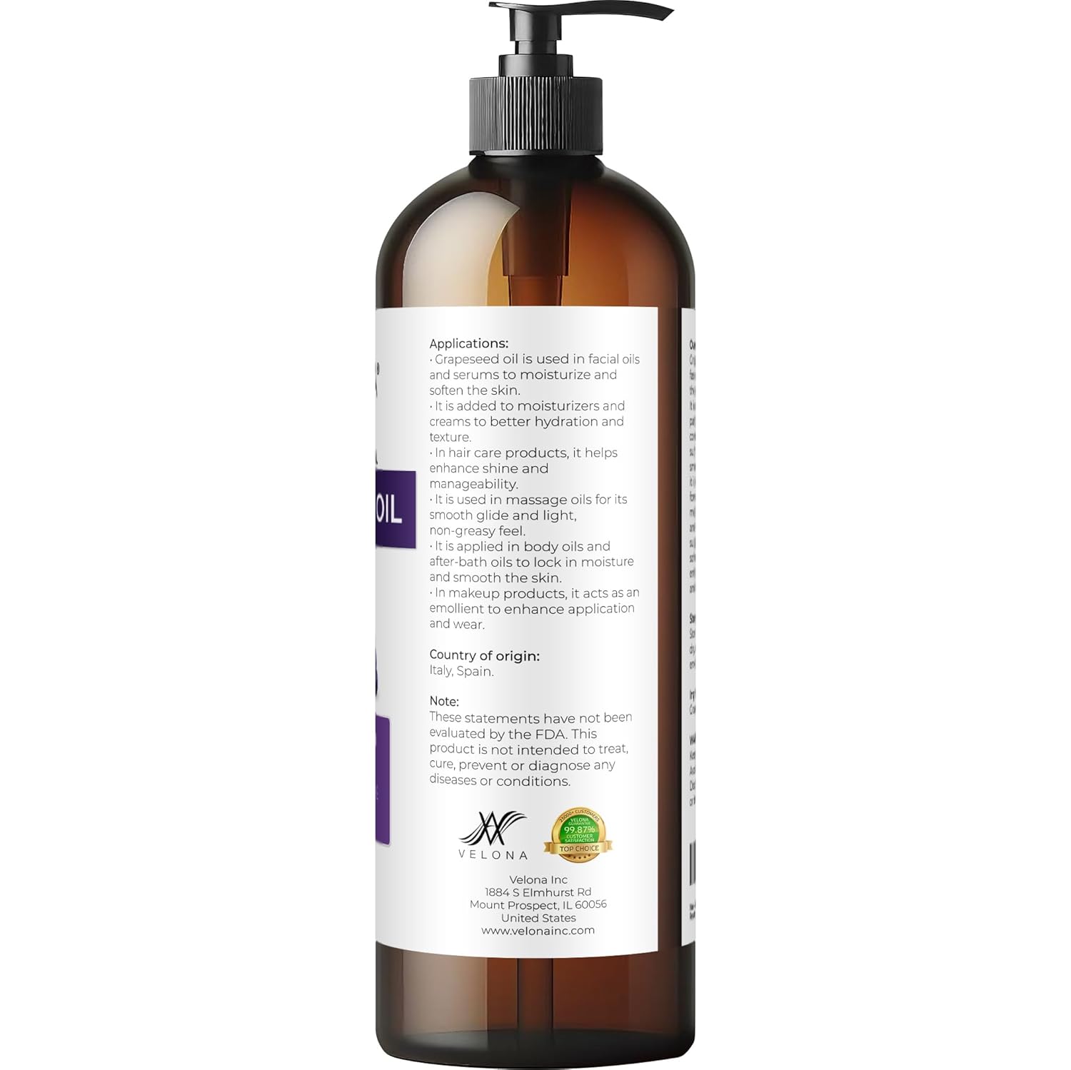 velona Grapeseed Oil 16 fl oz | 100% Pure and Natural Carrier Oil | Refined | Skin, Face, Body, Hair Care | Use Today - Enjoy Results