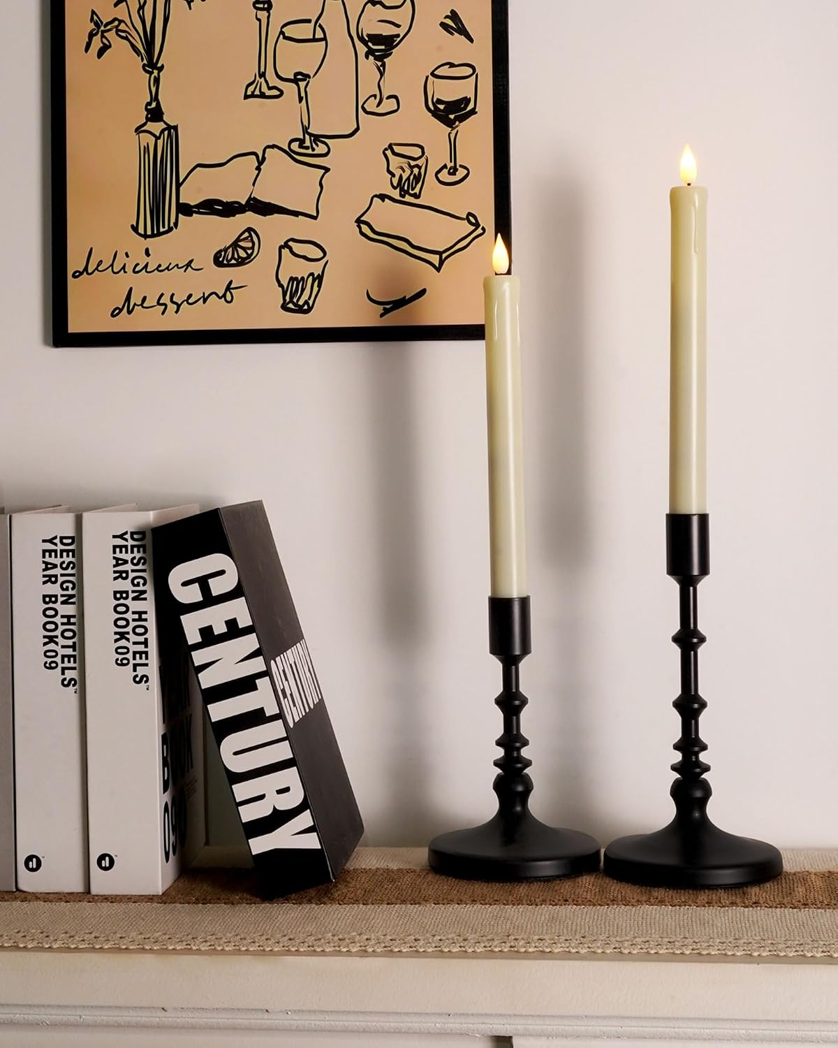 Homemory 3 Pack Flameless Taper Candles, No Remote, Realistic Flickering Battery Operated Candlesticks, Ivory LED Plastic Candle Safe for Weddings, Table Decor, Christmas, and Halloween