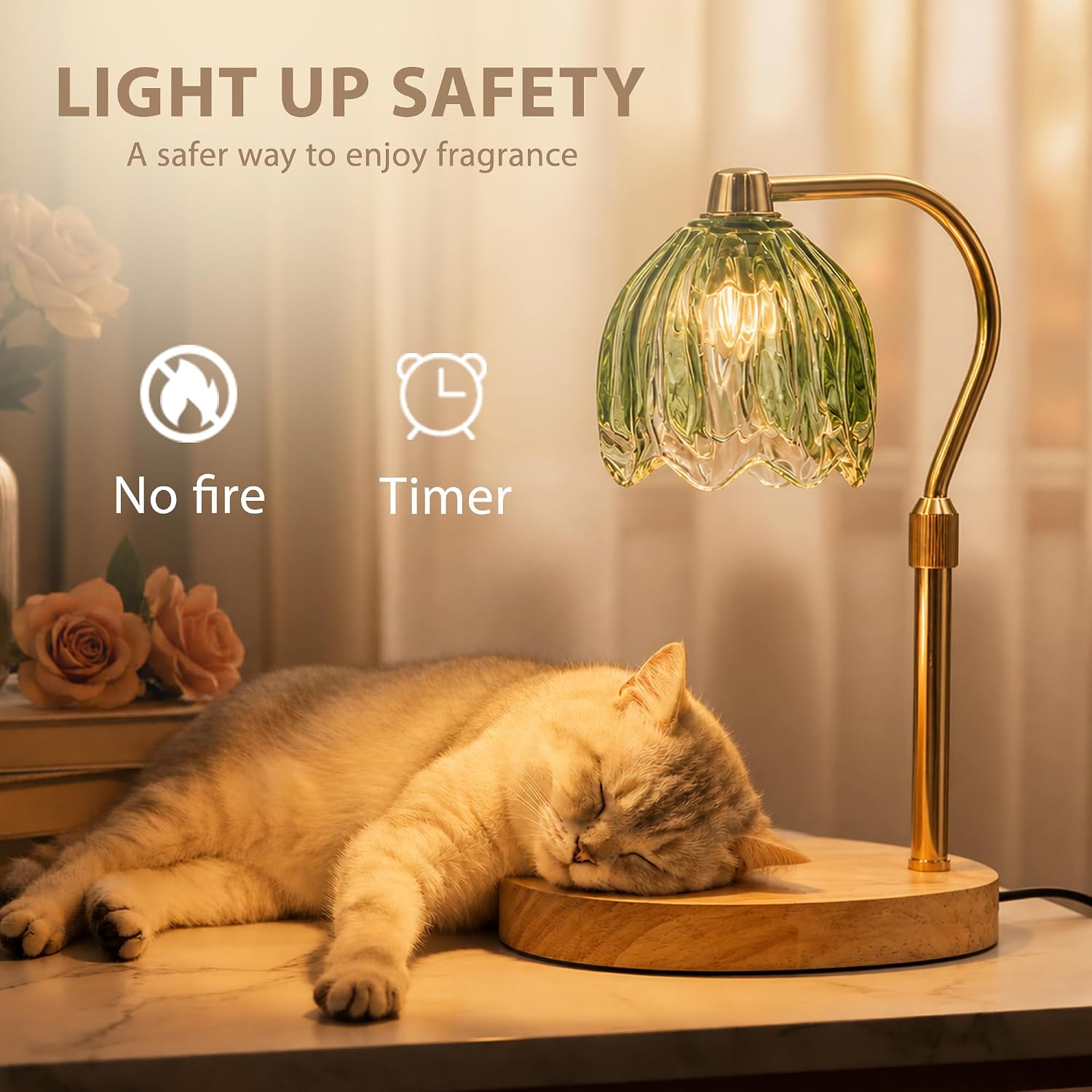 Candle Warmer Lamp with Timer Dimmable Green Candle Lamp Warmer with 2 Bulbs Adjustable Height Birthday Gifts for Women Mothers's Day Gifts House Warming for New Home Decor