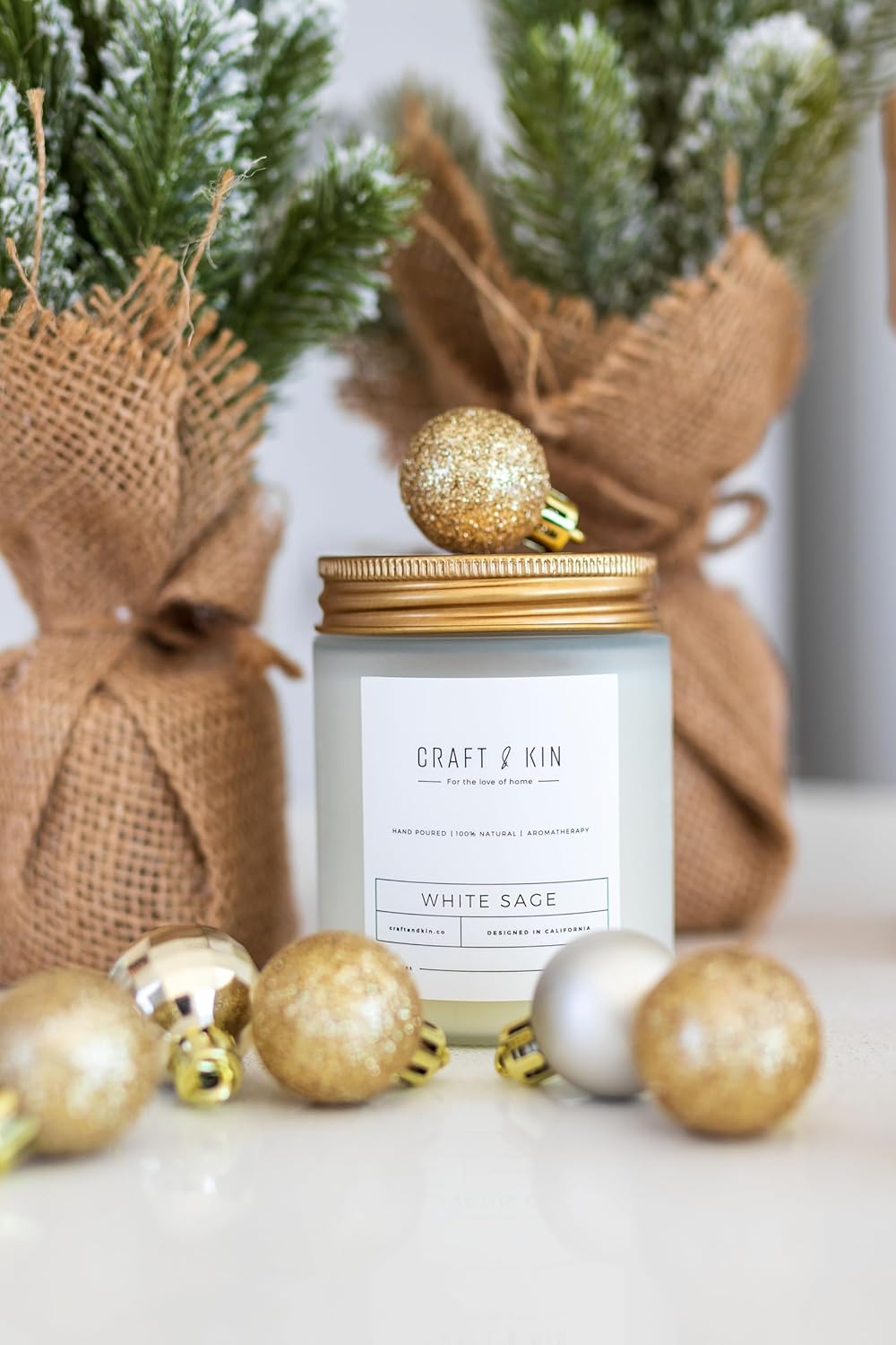 Craft & Kin Premium White Sage Scented Candle – Long Lasting, 45 Hour Burn Time – Luxury Natural Soy Scented Candle – Room Decor and Aromatherapy – 8 oz
