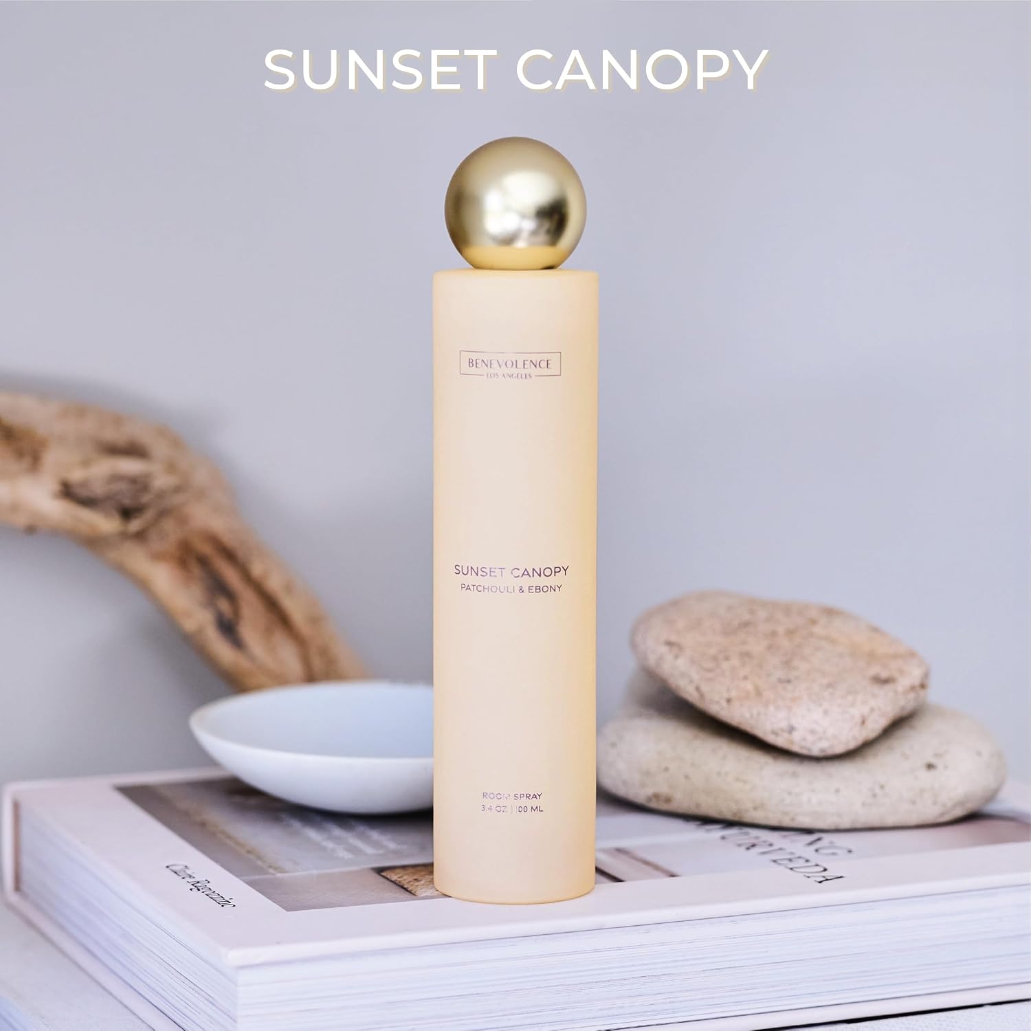 Patchouli & Ebony Room Spray | Benevolence LA Sunset Canopy | 3.4oz | Home, Pillow & Linen Fragrance Spray | Low VOC, No Alcohol | Malibu Sands Collection