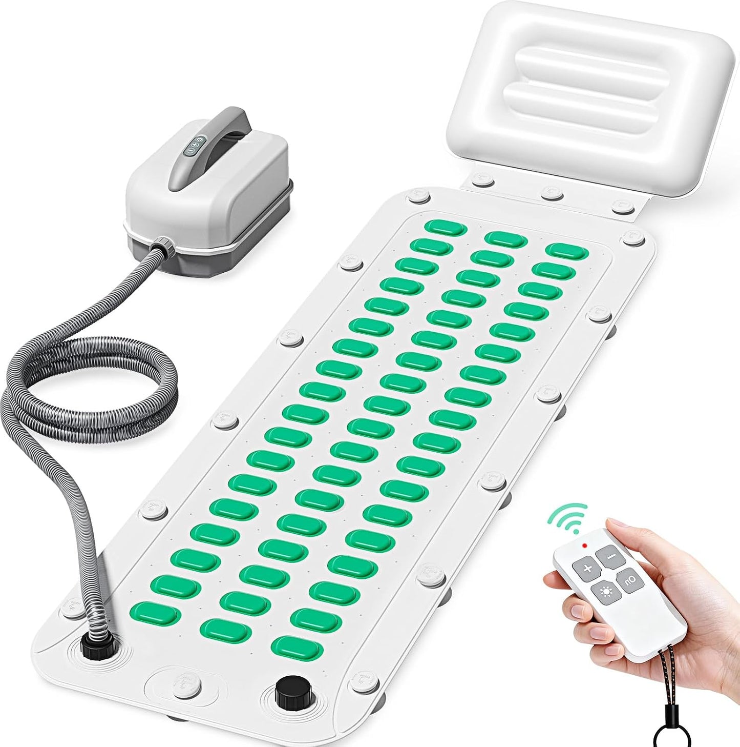 Flgocexs Bubble Bath Mat,Full Body Waterproof Spa Mat for Bathtub, 6-Speed Bubbles, Remote Control & Non-Slip Suction Cups for Home Relaxation Green
