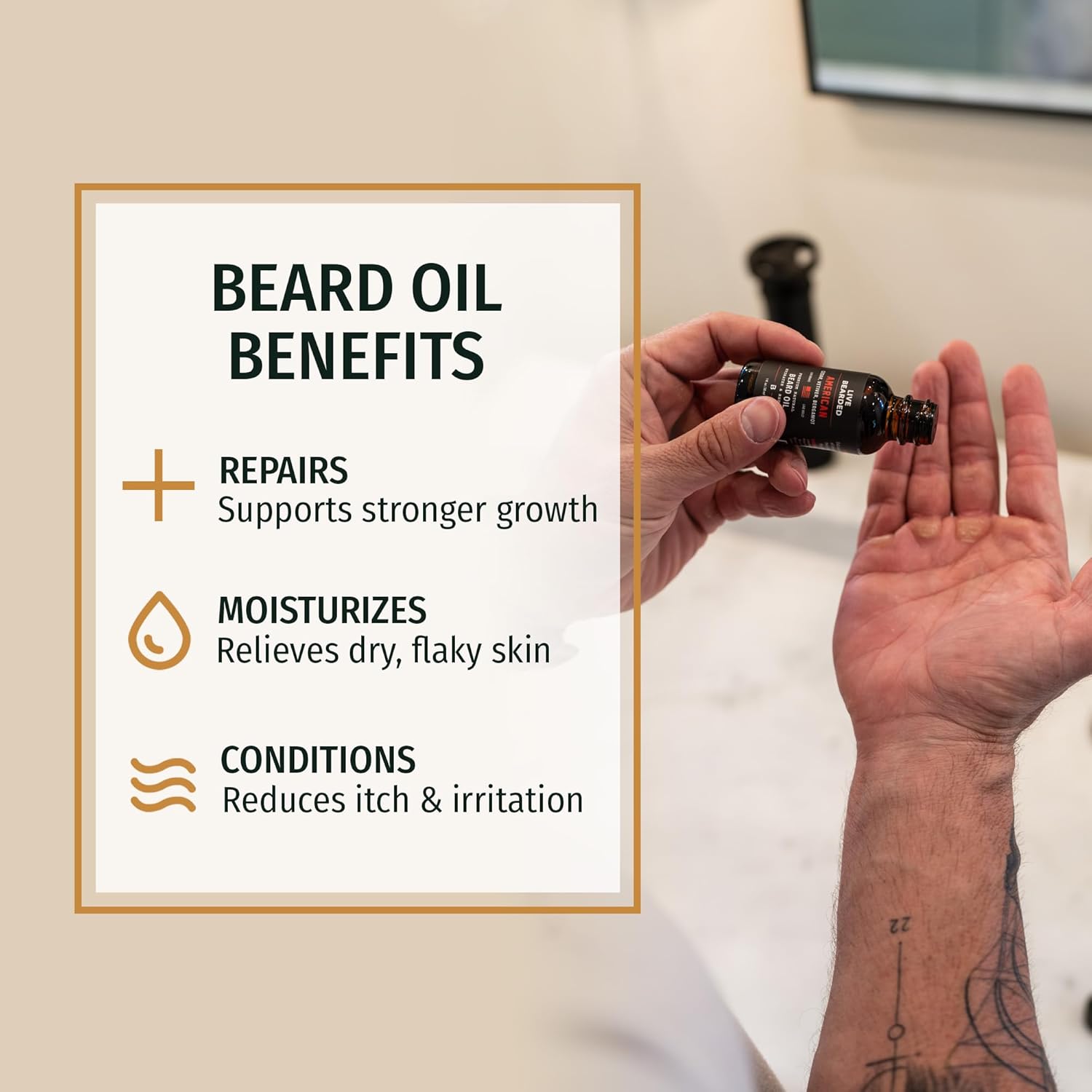 Live Bearded Beard Oil, 1 fl oz - Premium All-Natural Jojoba - Made in the USA - Hair and Skin Care for Men with Dry, Flaky Patches | Straight Up Unscented - Fragrance-Free