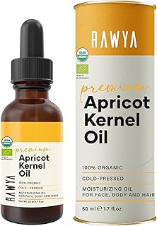 RAWYA Apricot Seed Oil - Cold-Pressed - USDA Organic, Unrefined - Premium Moisturizer Oil for Hair and Skin - Lightweight Texture - Rich in Vitamins A & E - All Skin Type - Glass Bottle - 1.7 Oz