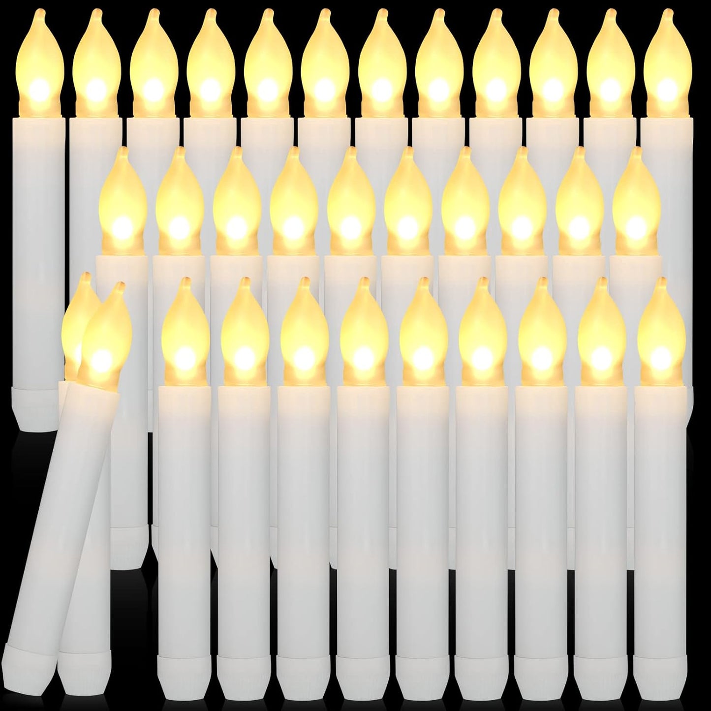 Macarrie 60 Pcs Flameless LED Taper Candle Battery Operated Flickering LED with Warm Light for Wedding Church Battery Not Included(White Candle White Light)