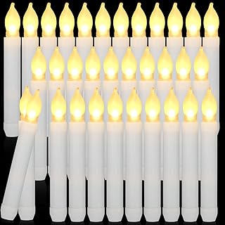 Macarrie 60 Pcs Flameless LED Taper Candle Battery Operated Flickering LED with Warm Light for Wedding Church Battery Not Included(White Candle White Light)