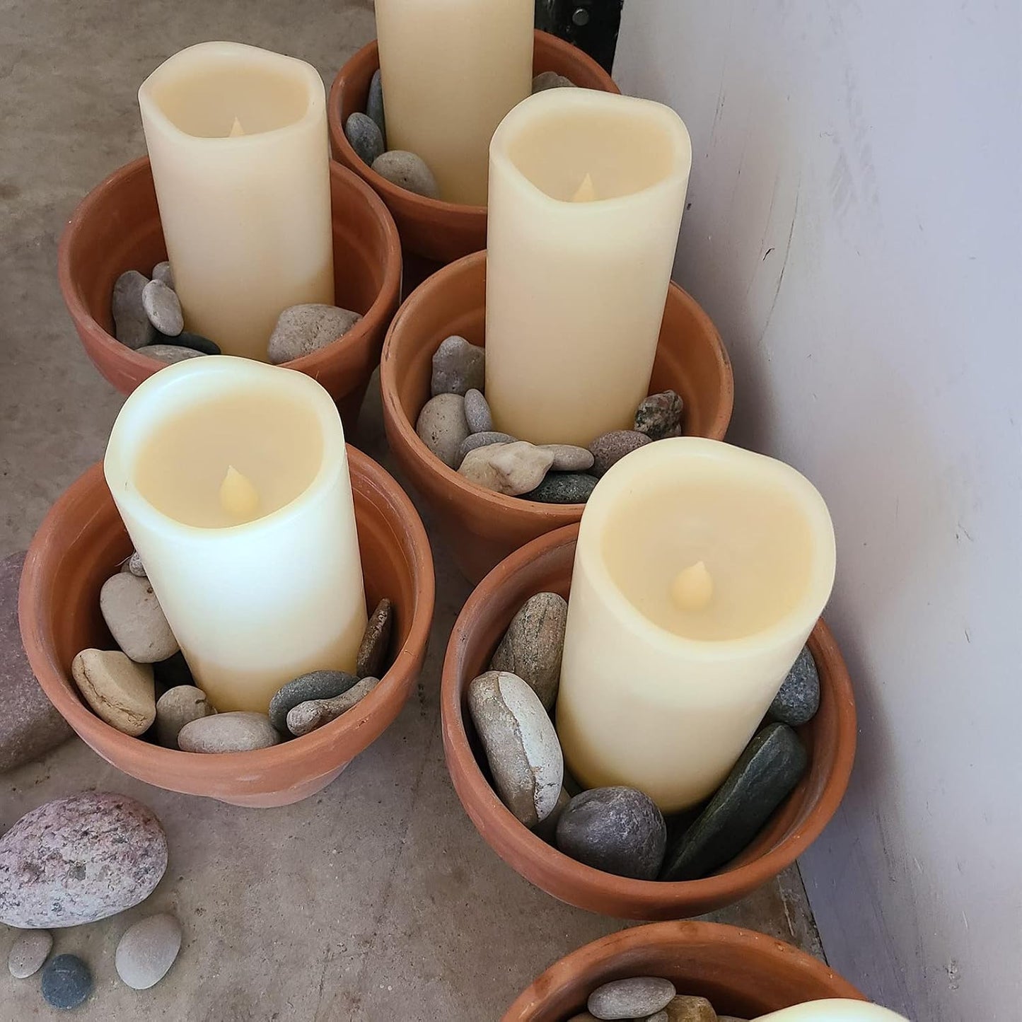 Flameless Outdoor Battery Operated Candles with Timer 3'' x 8'' Waterproof Pillar Candle Flickering Plastic Electric LED Lights for Wedding Party Halloween Thanksgiving Christmas Decoration Gift